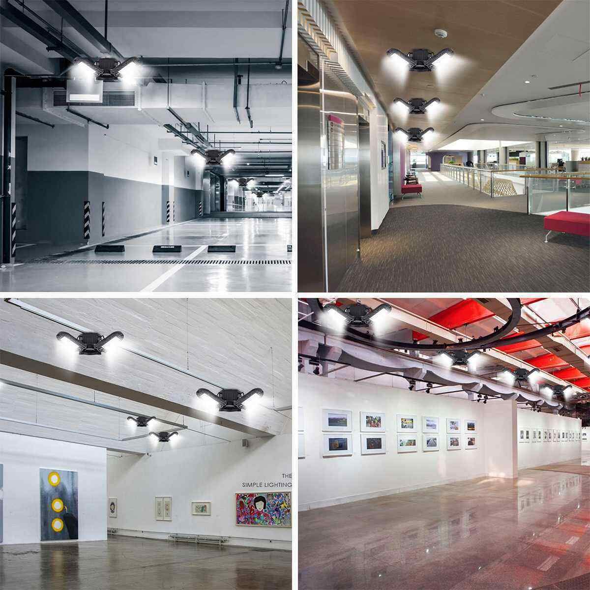 6000 Lumen 6500K Daylight LED Garage Light - 60W Deformable Three-Leaf Ceiling Light for Workshop, Warehouse & Home Garage Organization | Bright Lighting Solution for DIY Projects and Auto Repair