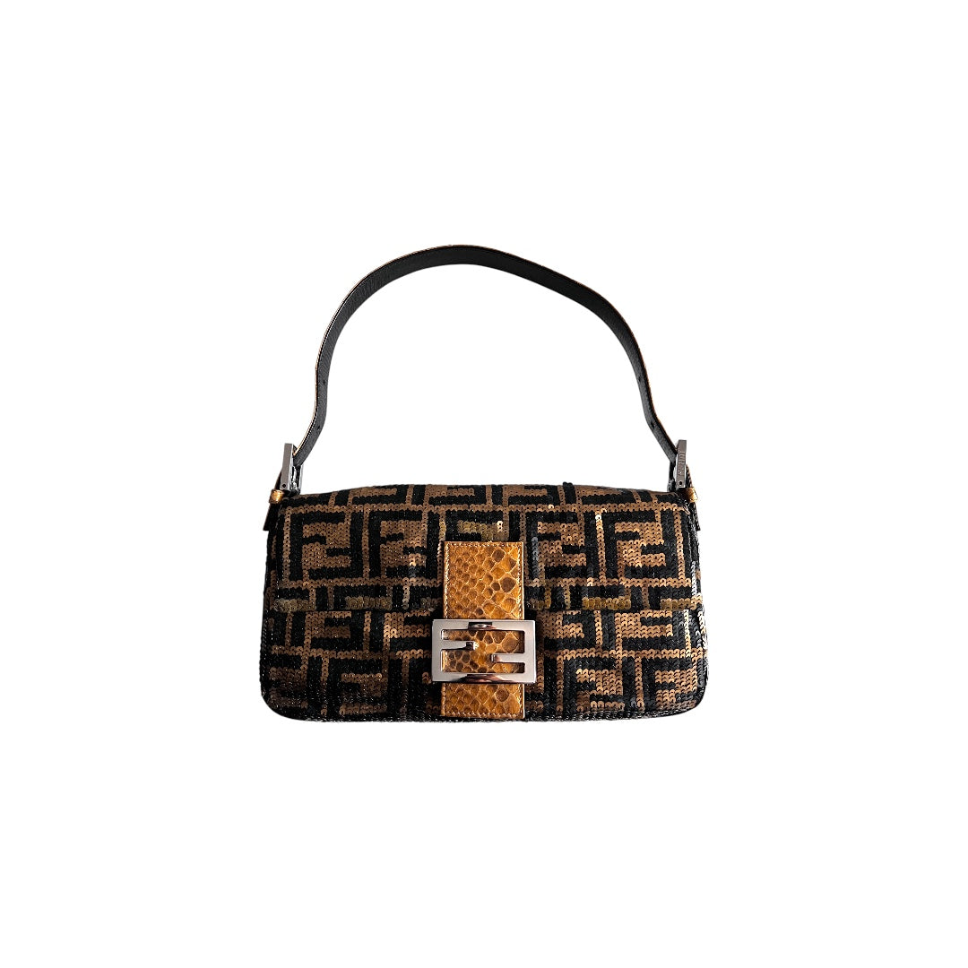 Vintage Fendi FF Sequin Baguette Bag from 1980s - Luxury Shoulder Bag for Women, Perfect for Evening Parties, Weddings & Special Occasions