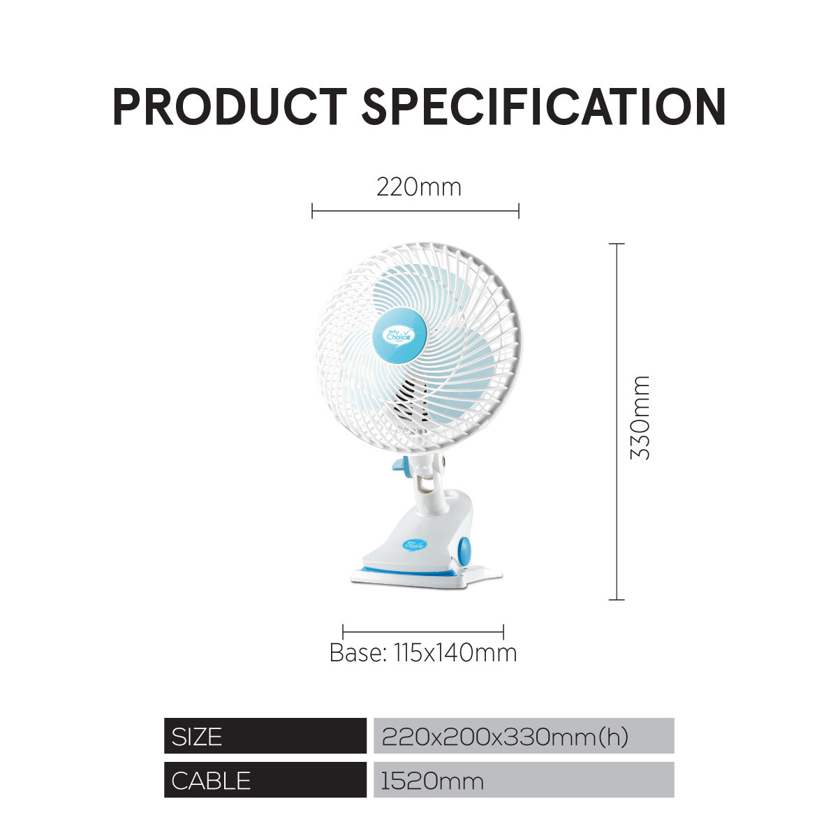 My Choice 7 Clip & Table Fan - Powerful 2-Speed Portable Fan with Strong Wind, USB Powered for Home, Office, Dorm & Travel (Model MC202A)