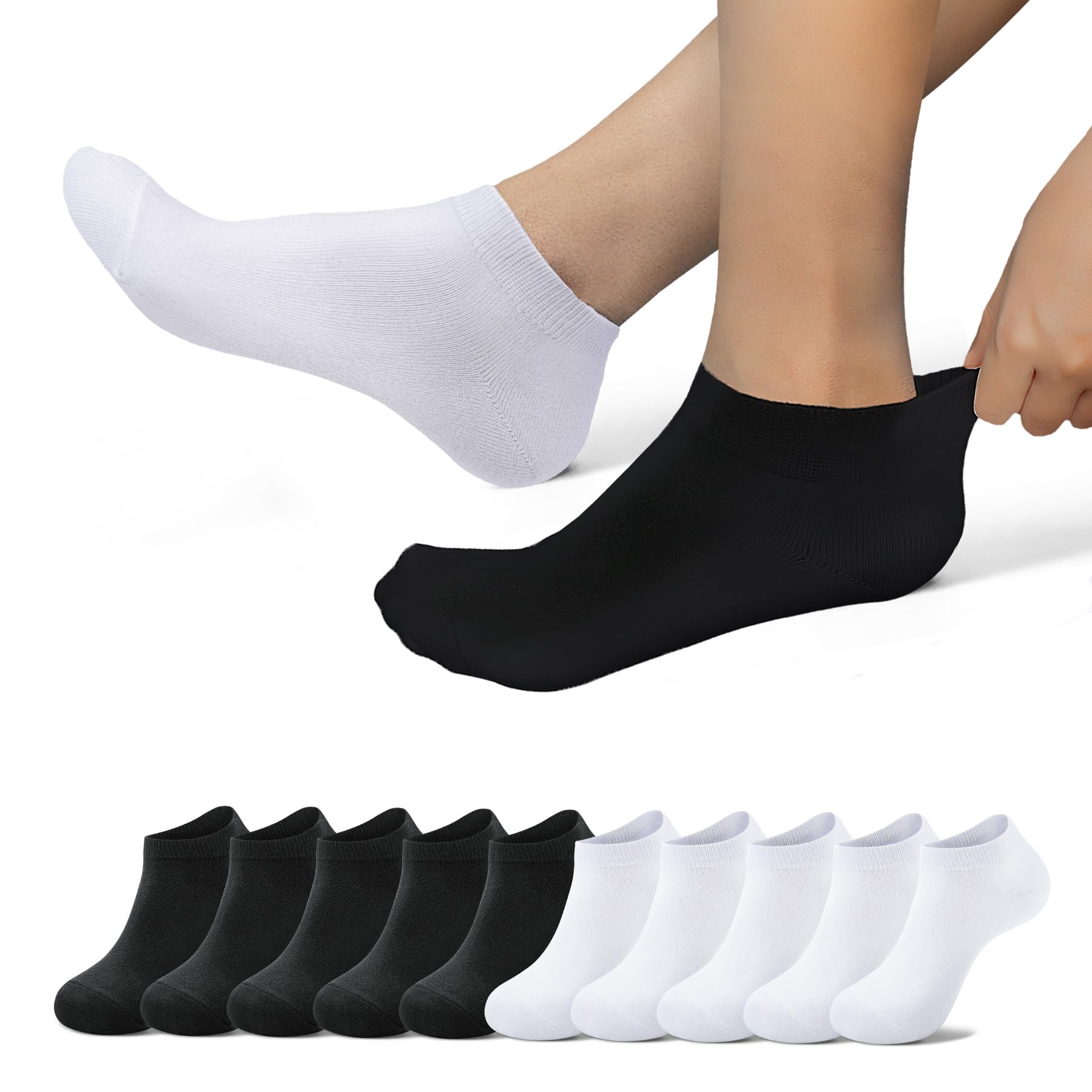 EKSHER 10 Pairs Men's Athletic Running Socks - Breathable Low-Cut Cotton Sports Socks for Jogging, Gym & Daily Wear