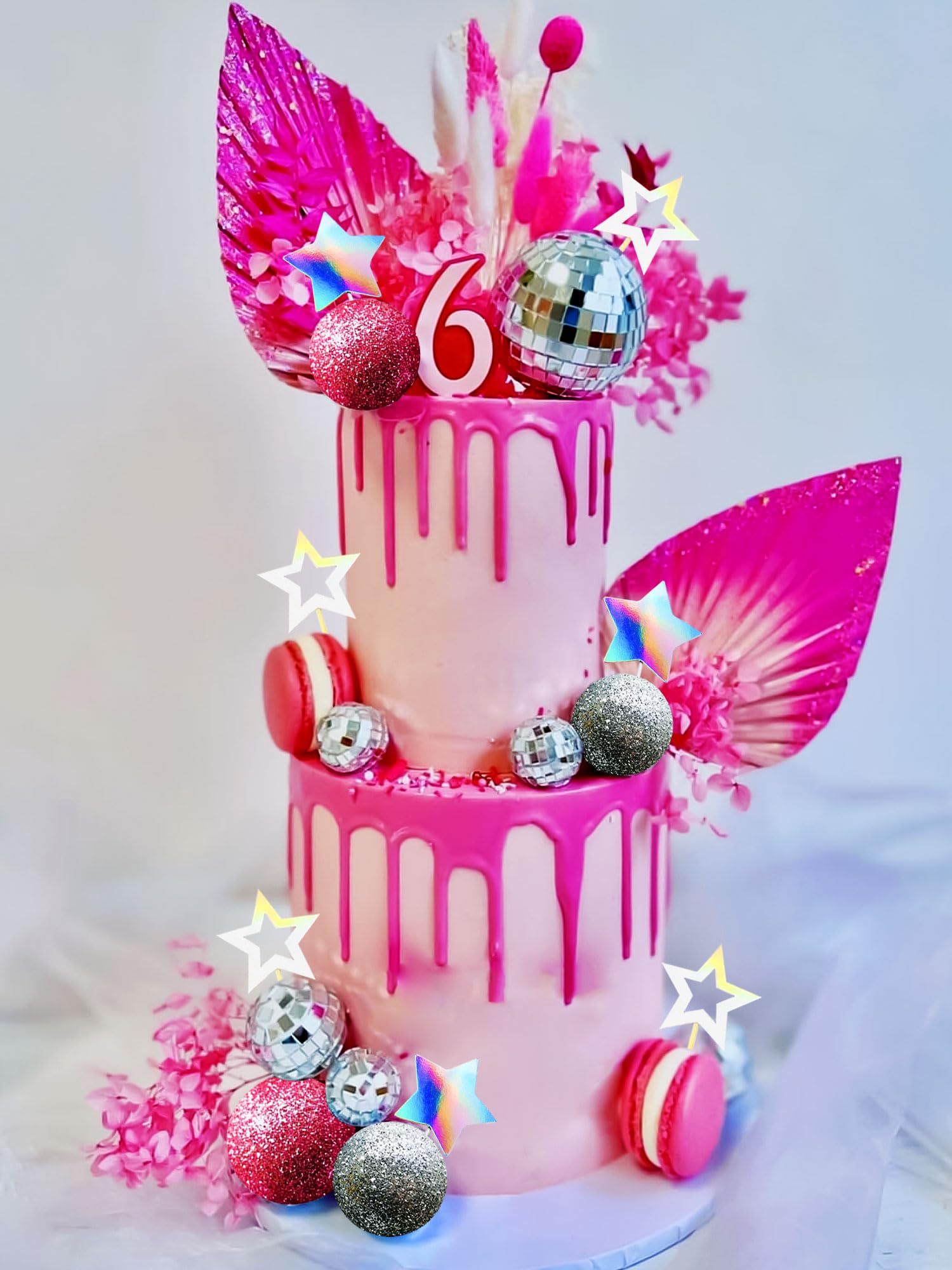 JeVenis Pink Disco Ball Cake Topper - 80s Themed Dancing Queen Cake Decorations with Silver Balls | Perfect for Birthday Parties, Bachelorette Cakes & Retro Celebrations