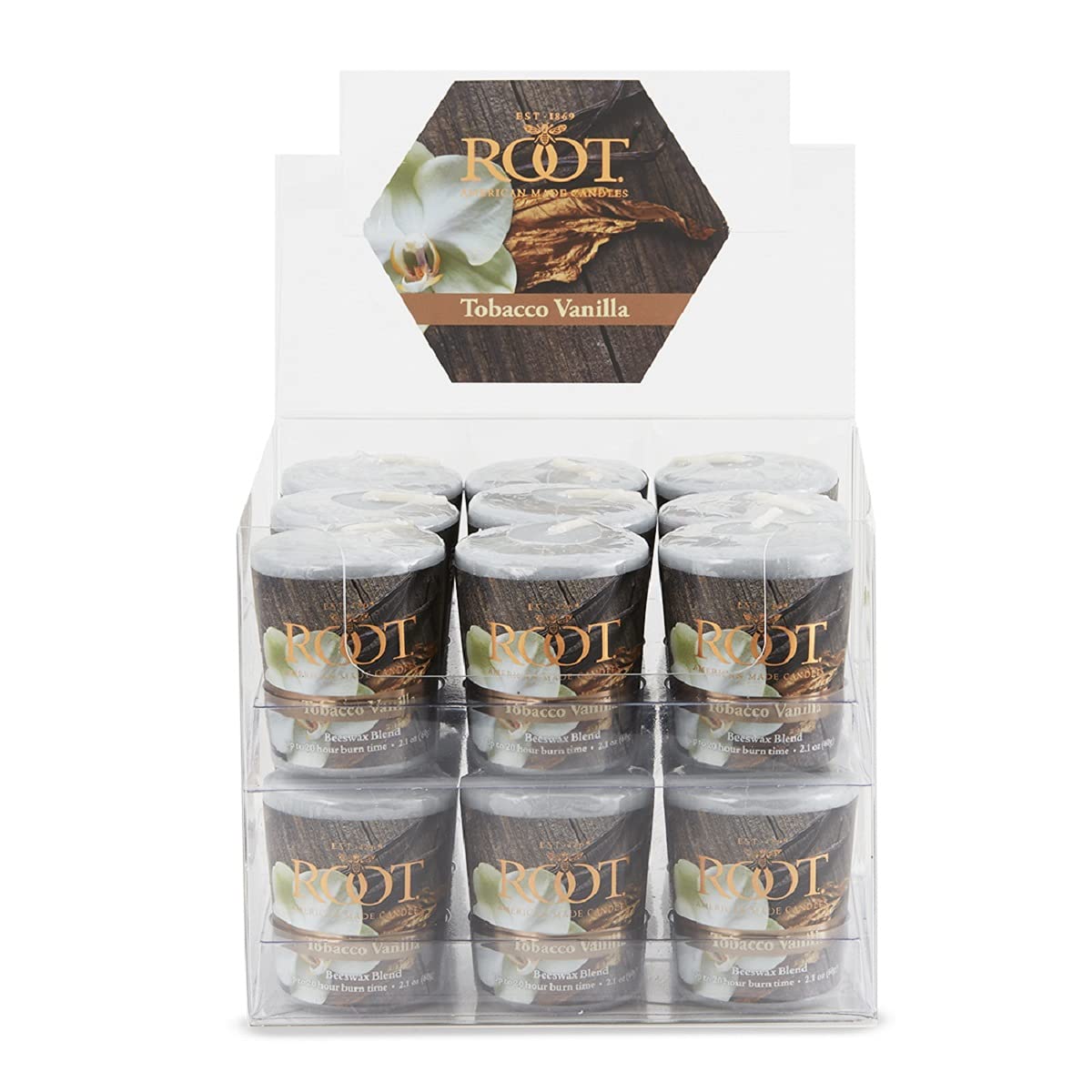 Root Candles 20-Hour Scented Beeswax Blend Votive Candles - 18 Count, Tobacco Vanilla Scent for Home, Spa & Relaxation - Long-Lasting Aromatherapy Candles for Meditation, Romantic Dinners & Cozy Ambiance