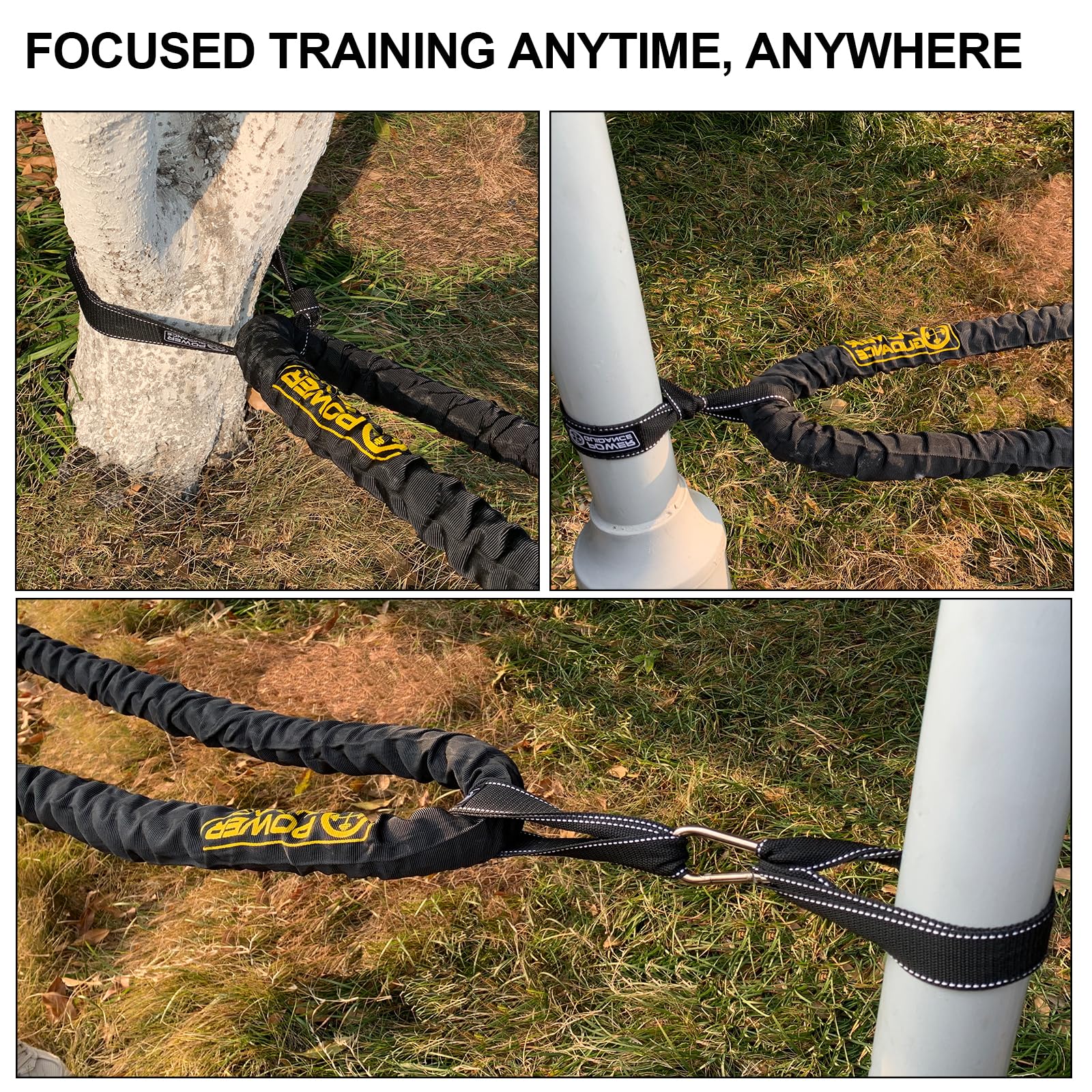 POWER GUIDANCE Battle Rope - 1.5/2 Inch Thick Poly Dacron Rope for Home Gym & Outdoor Workout - 30/40/50Ft Length with Anchor - Perfect for Strength Training, Cardio & CrossFit Exercises
