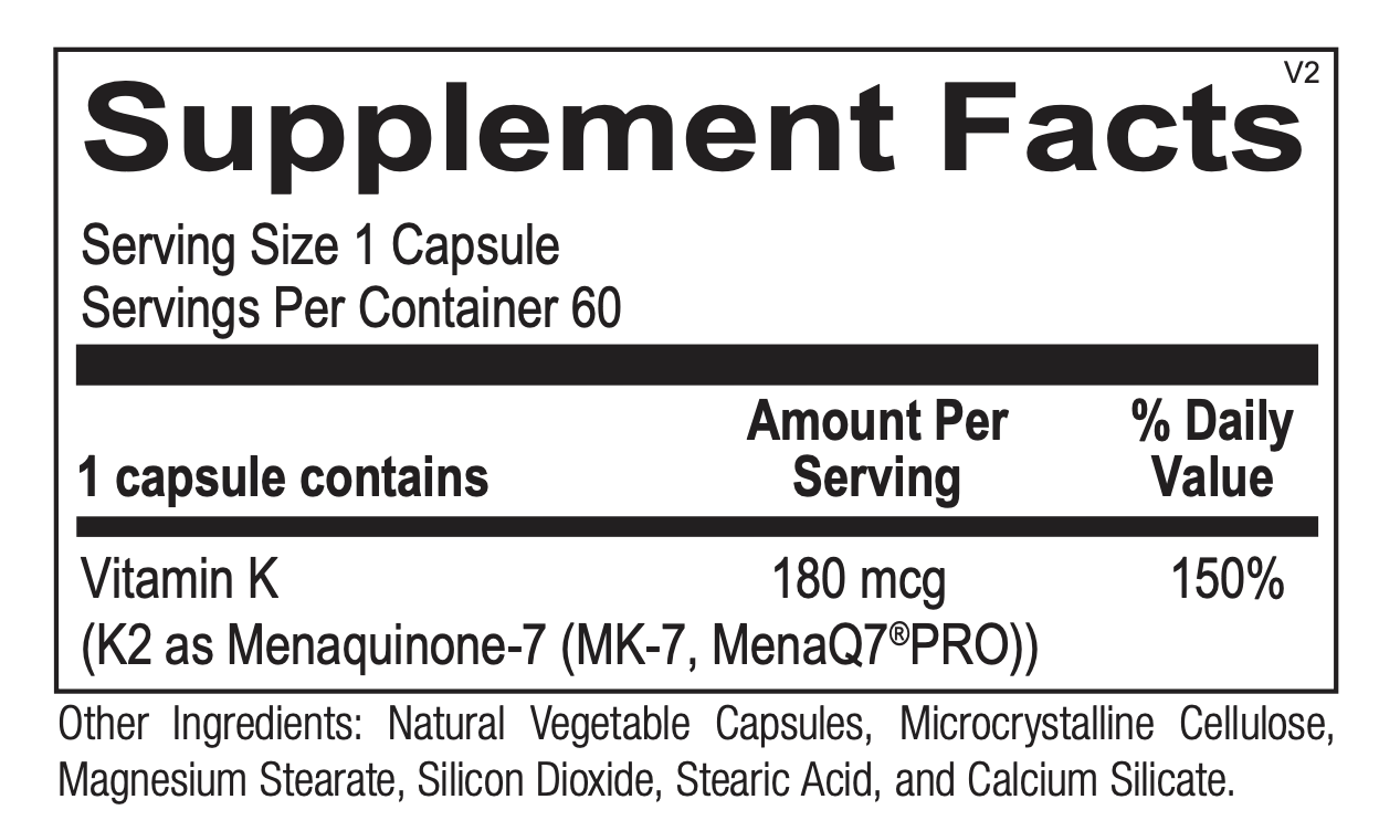 Vitamin K2 180 mcg Supplement - Supports Bone & Heart Health - Ideal for Adults & Seniors - Perfect for Daily Wellness Routine & Cardiovascular Support