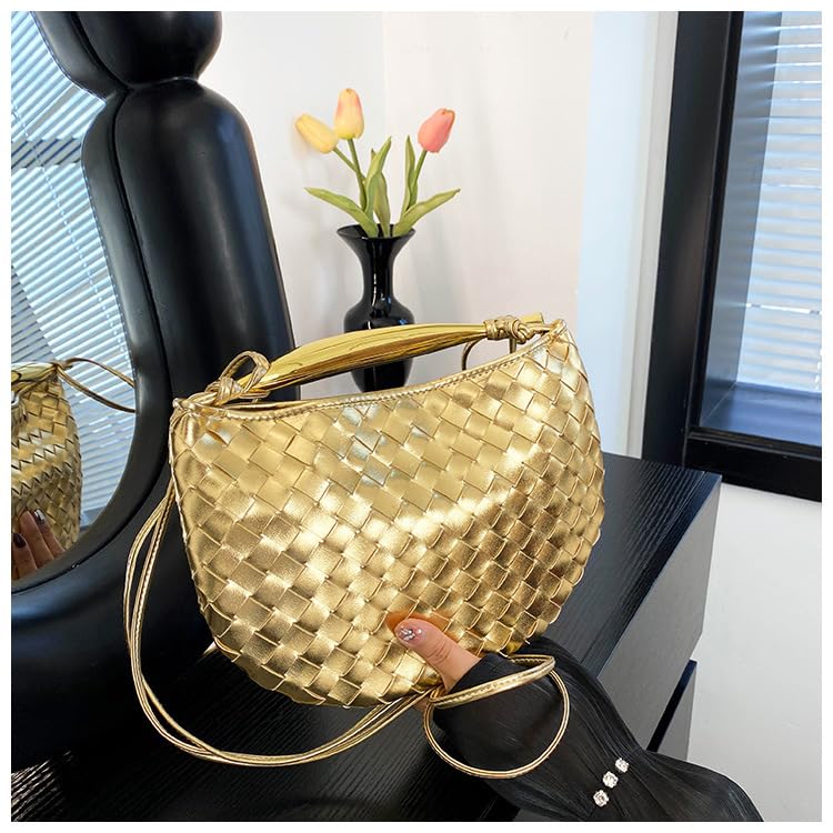 Handmade Woven Crossbody Bags for Women - Boho Shoulder Bag, Knotted Clutch Purse, Elegant Evening Bag in Gold | Perfect for Date Night, Parties & Travel Accessories