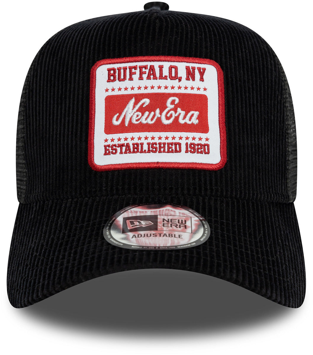 New Era Buffalo NY Patch Black Cord Trucker Cap - Adjustable Snapback Hat for Men & Women - Perfect for Sports, Casual Wear & Outdoor Activities