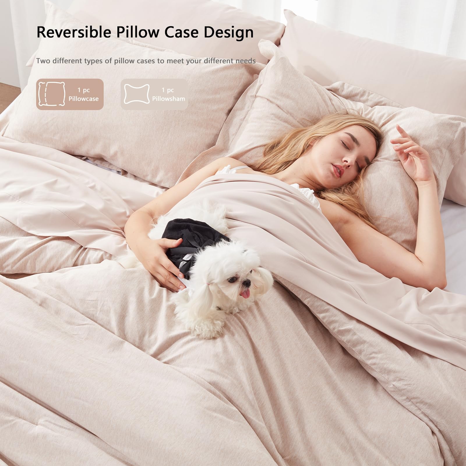 UNILIBRA 7-Piece Queen Comforter Set - All Seasons Soft Bedding Set with Comforter, Flat Sheet, Fitted Sheet, Pillowcases & Shams - Taupe Cationic Dye Bed in a Bag | Perfect for Master Bedroom, Guest Room & Cozy Home Decor