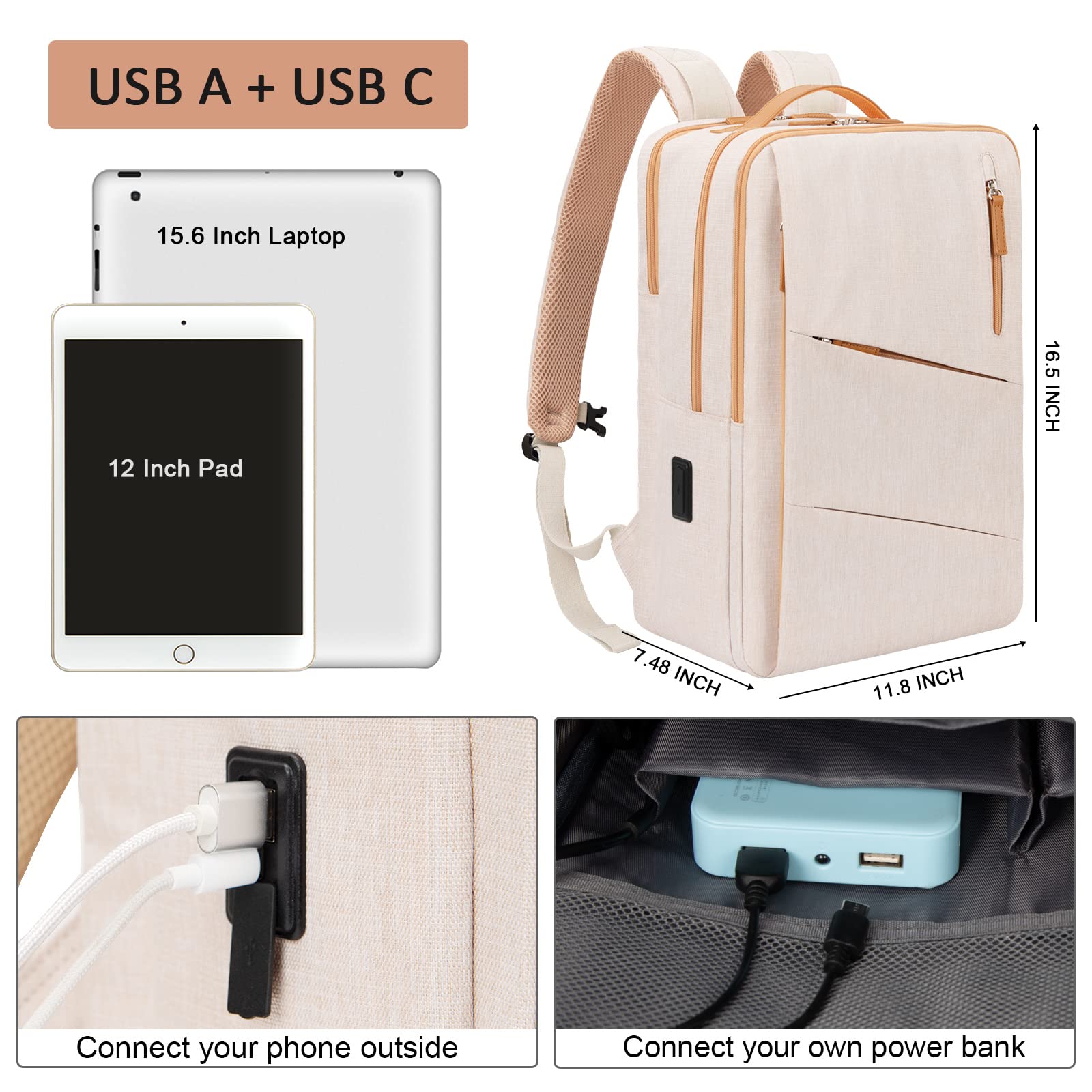 HP Hope Laptop Backpack for Women - 15.6 Inch Water Resistant Work Backpack with USB Charging Port - Perfect for Travel, College, Business & Commuter Use - Durable School Backpack & Office Essentials Organizer