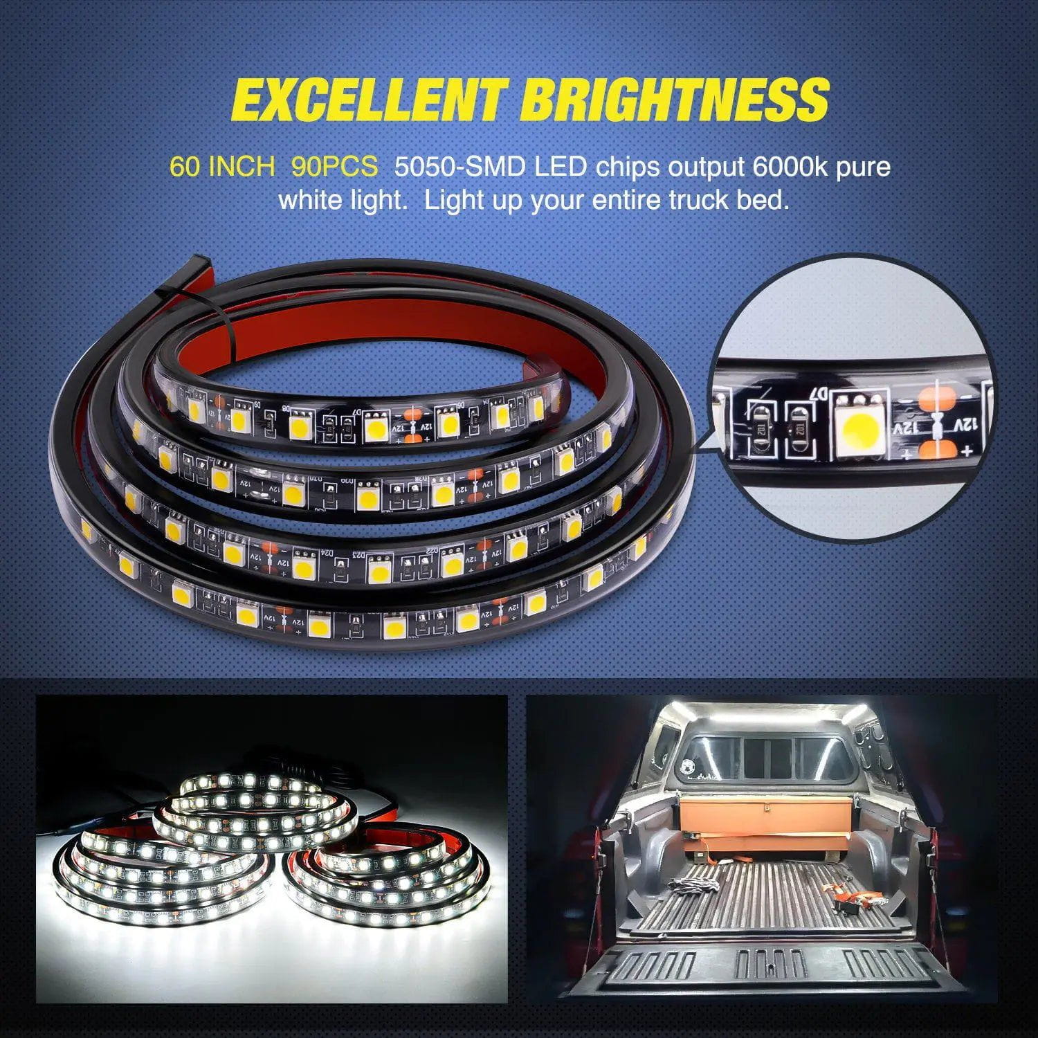 60 Inch 270 LEDs LED Bed Light Strip - 3 Pack, Warm White & Cool White Dimmable Under Bed Lighting for Bedroom, Kids Room, Home Theater, and DIY Decor
