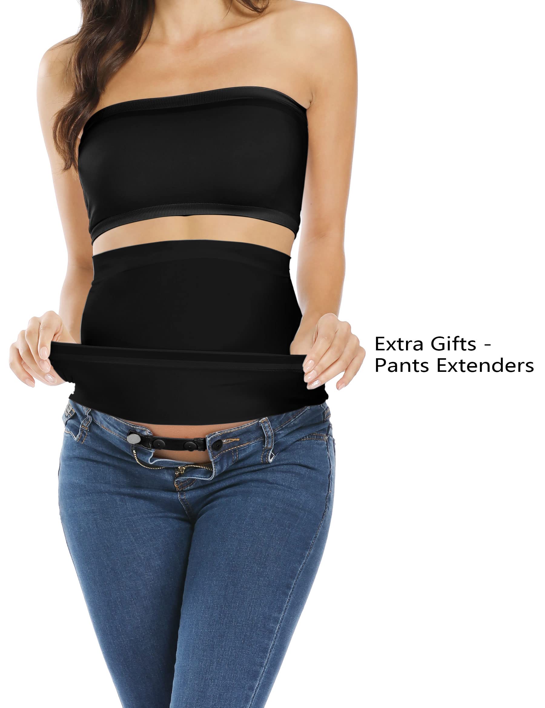 **KIM S Maternity Belly Band - Pregnancy Support Belt for Pants, Black - Comfortable & Adjustable for All Trimesters - Perfect for Work, Exercise & Everyday Wear**