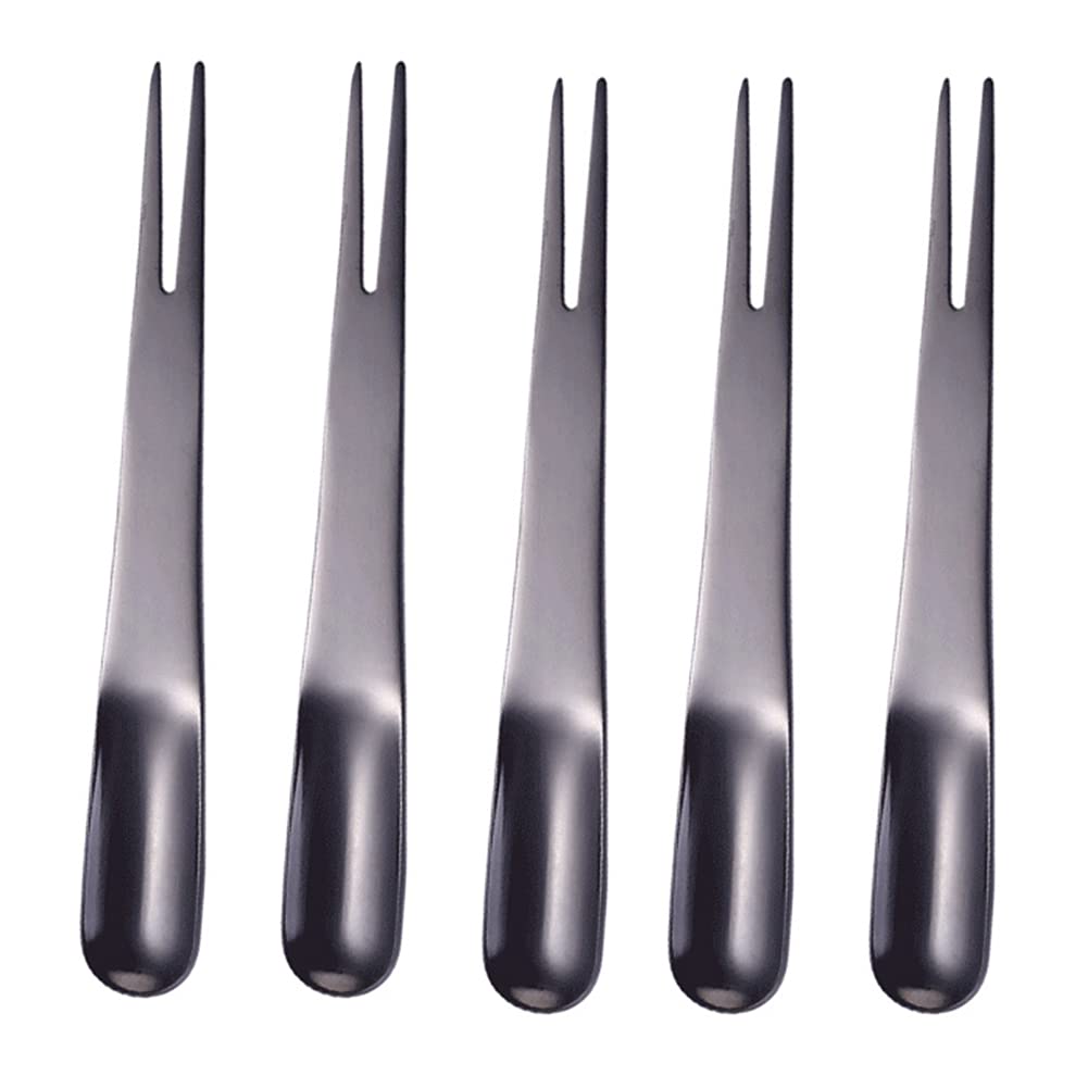 5-Piece Colorful Stainless Steel Fruit Forks Set - Appetizer, Dessert & Salad Forks with 2-in-1 Spoon - Perfect for Parties, Banquets, Cocktails, Ice Cream & Cake Serving (Black) - Elegant Flatware for Entertaining & Special Occasions