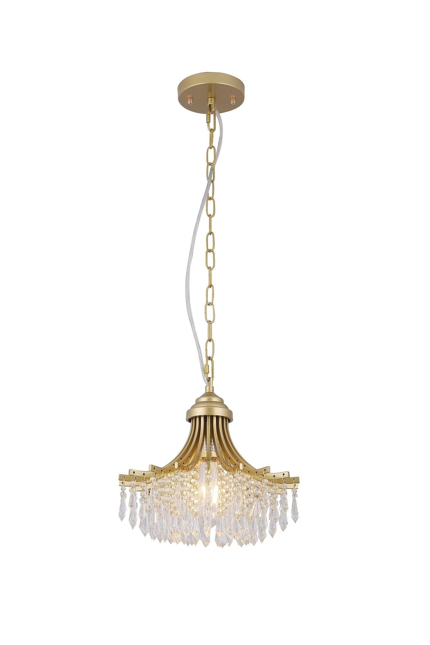 11.75 Inch Diameter x 10 Inch Height Matte Gold Glass Fan-Shaped Pendant Light - Single Bulb Chandelier for Dining Room, Kitchen Island or Bedroom Lighting