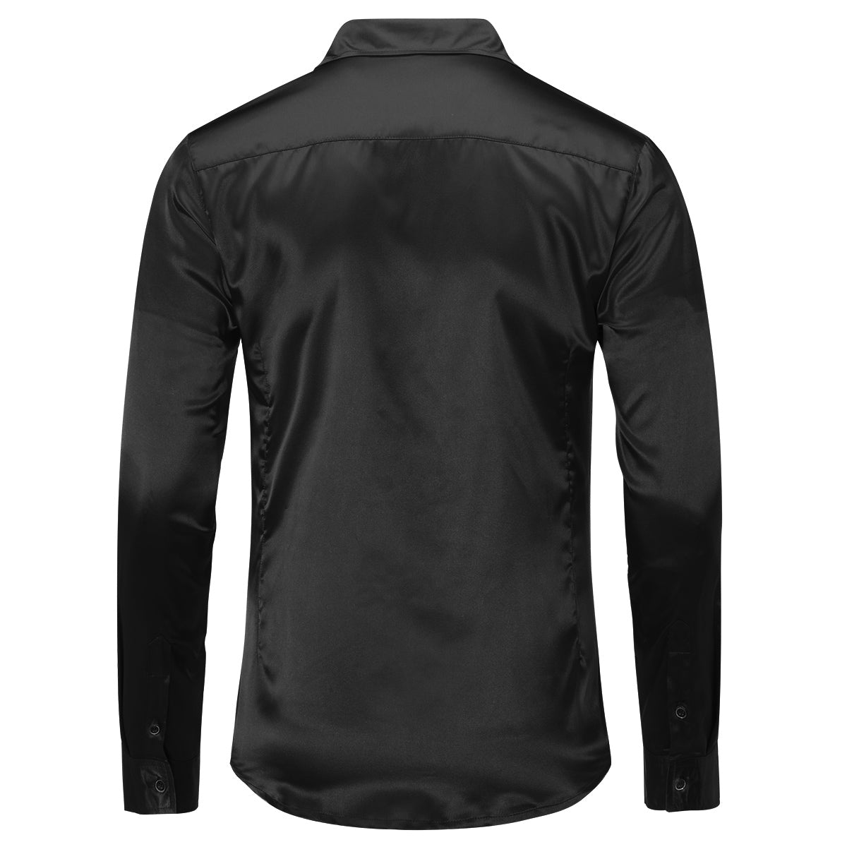 Stylish Men's Shiny Long Sleeve Lapel Dress Shirt - Black Formal & Casual Button Down Shirt for Office, Party & Date Night Outfits
