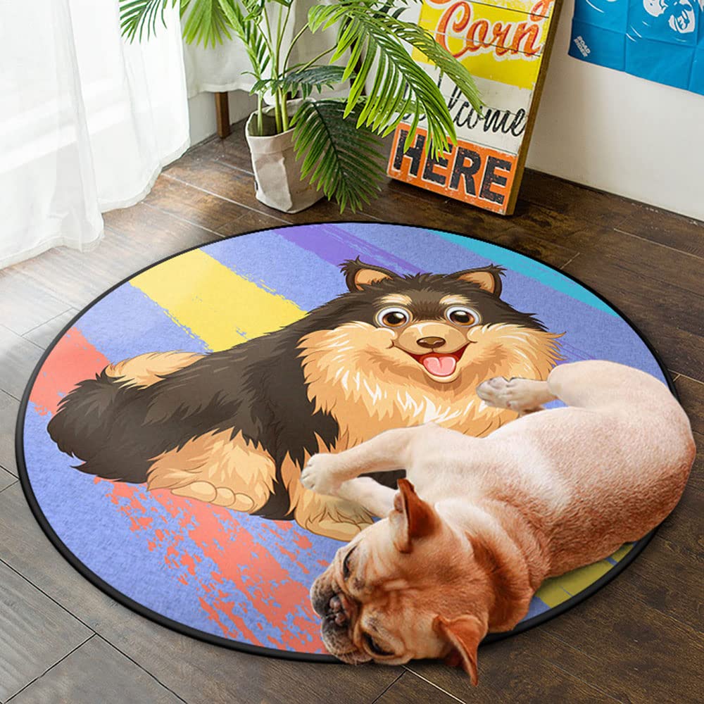 Cartoon Printed Round Area Rug - Non-Slip Floor Mat for Living Room, Bedroom & Kids Room | Dog Pattern Decorative Carpet in Multiple Sizes (6.56ft) - Perfect for Pet Lovers & Nursery Decor