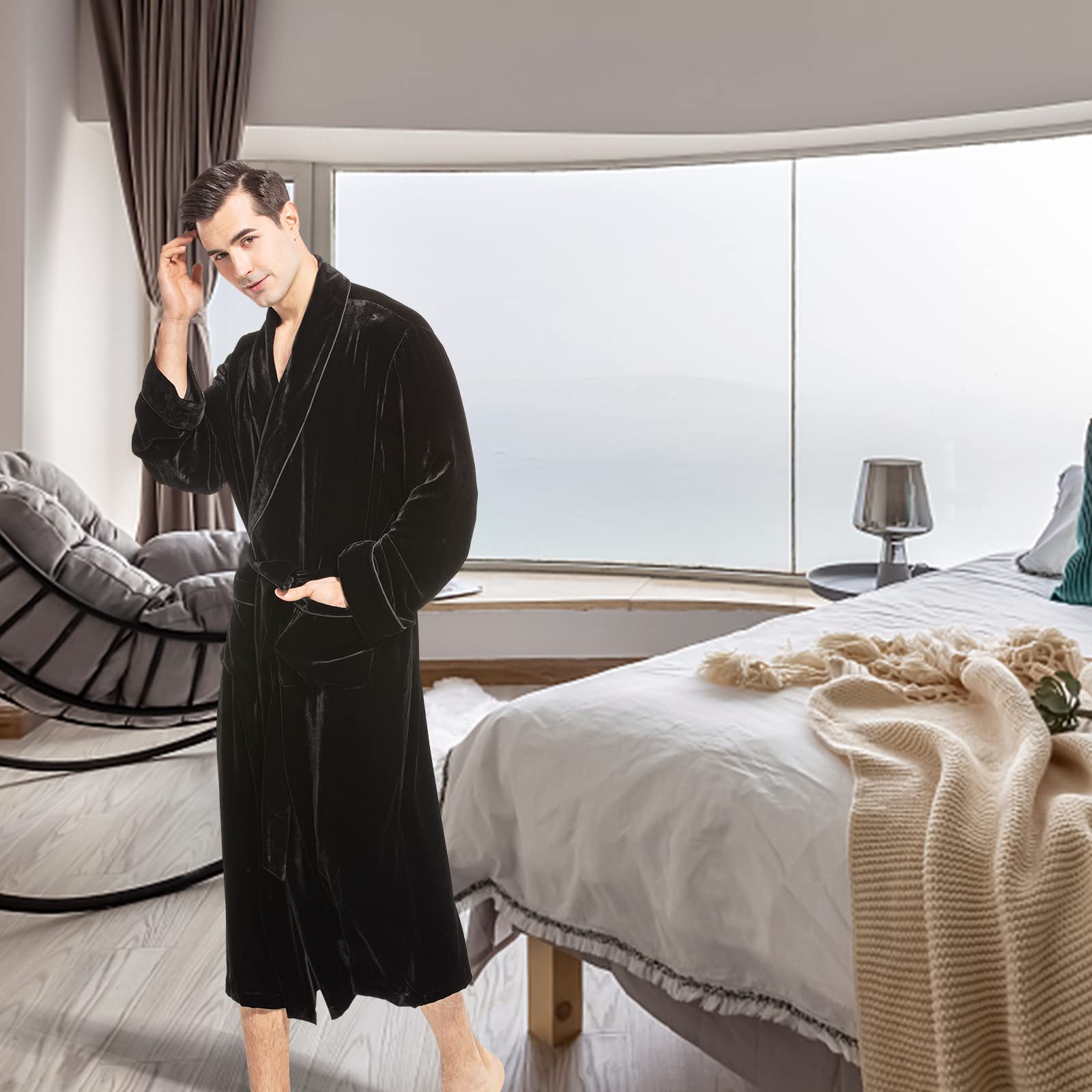 Luxury Men's Silk Velvet Robe - Soft Bathrobe & Nightgown for Autumn/Winter - Perfect for Spa, Lounge & Home Relaxation