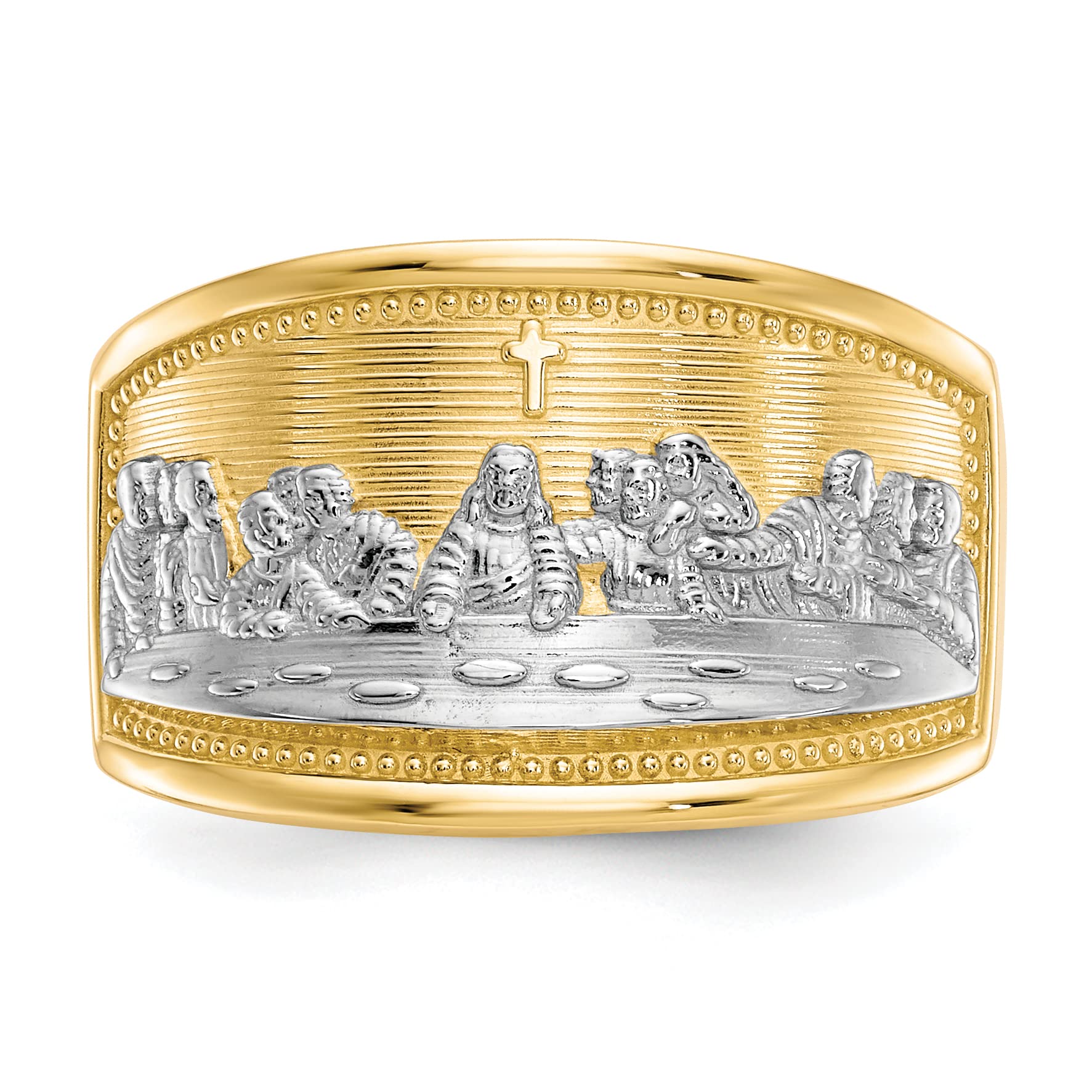 10k Yellow Gold & Rhodium Plated Last Supper Ring for Women - Size 6.0 - Religious Jewelry Gift for Christmas, Baptism & Faith-Based Occasions