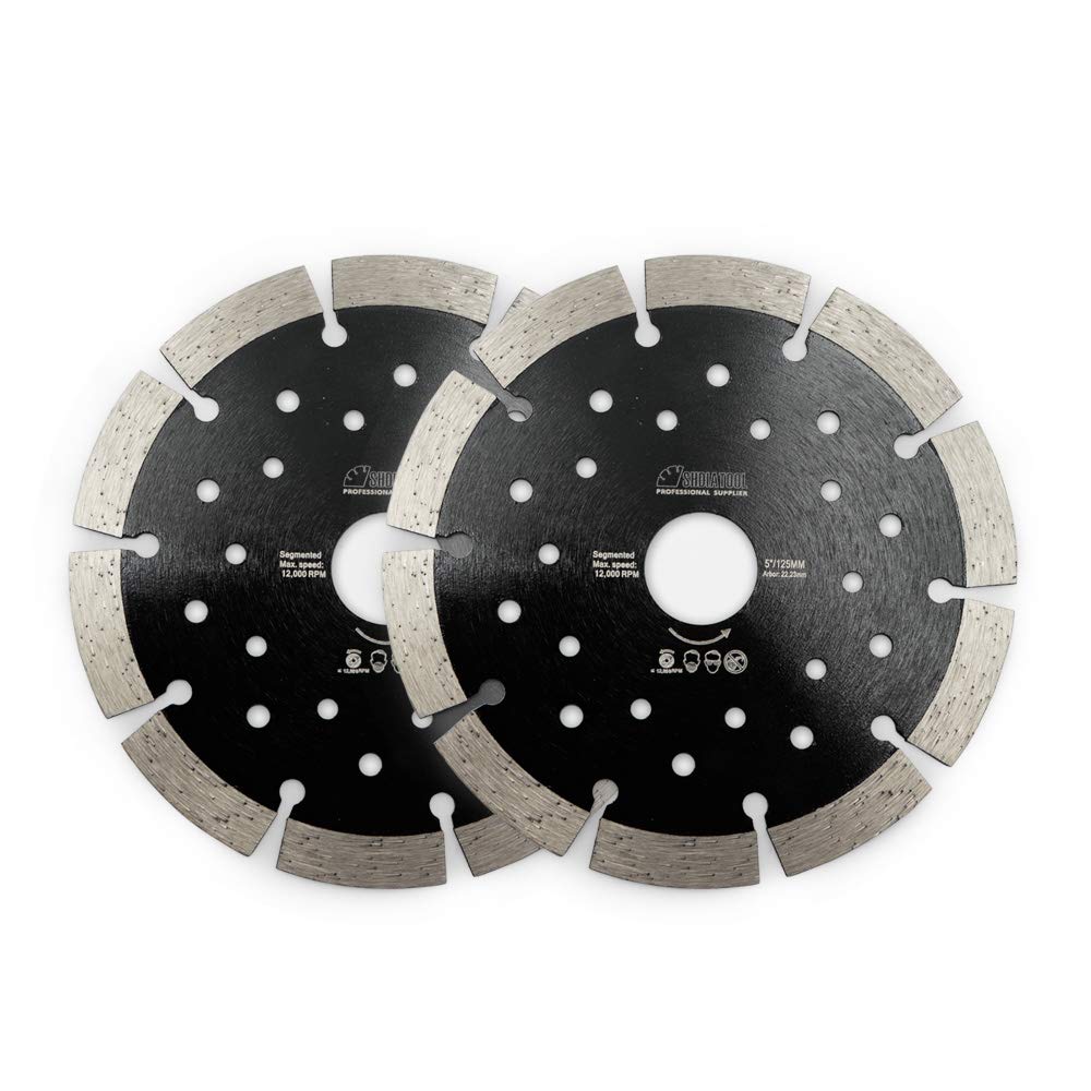 5 Inch Diamond Blades 2 Pack - Premium Dry/Wet Segmented Cutting Disc for Concrete, Stone, Brick, Block - Fits Angle Grinder with 7/8