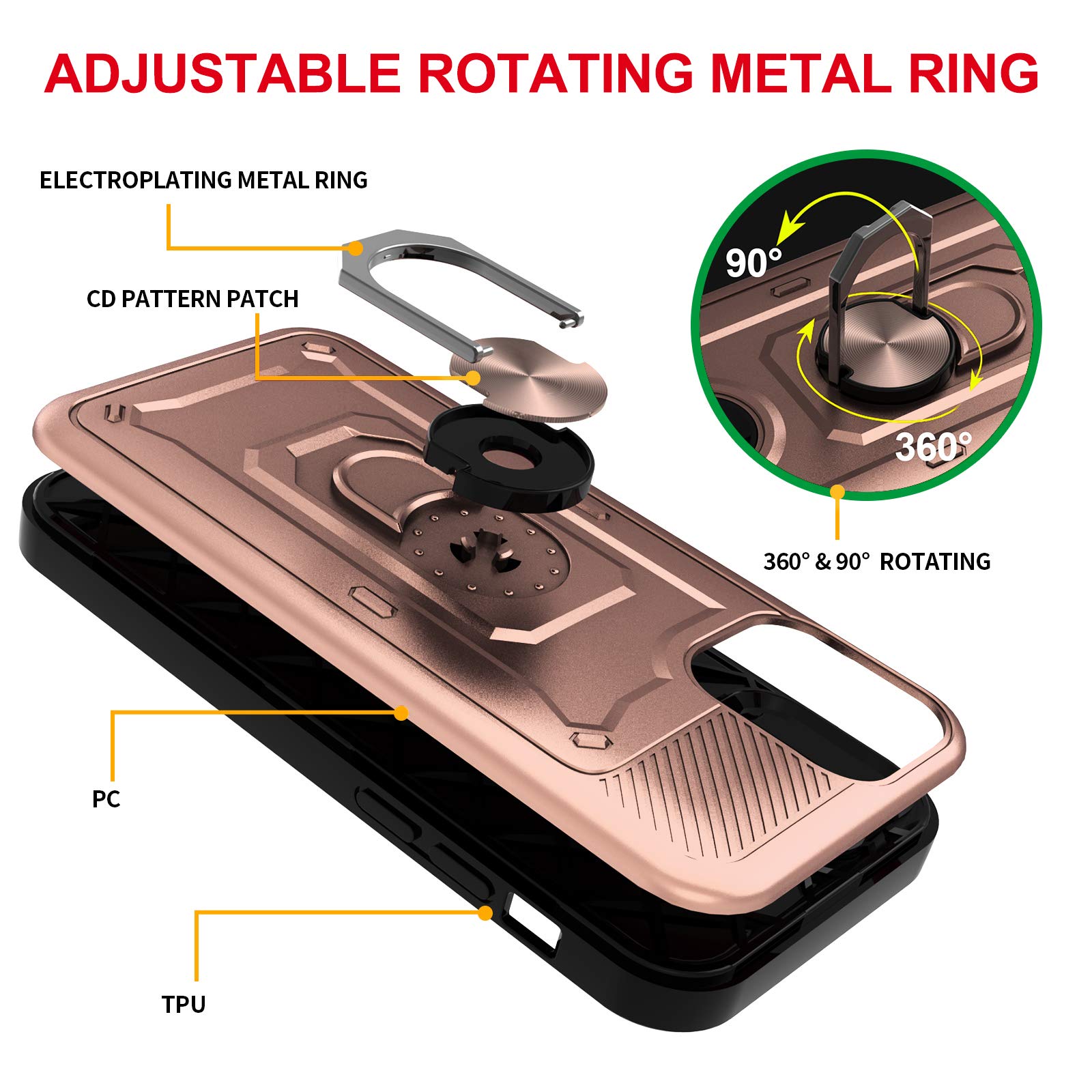 Premium Shockproof iPhone 12/12 Pro Case (2020 Model) with HD Screen Protector - 2-in-1 Armor Dual Layer Protection & 360° Rotating Metal Ring Stand - Perfect for Work, Travel, and Everyday Use