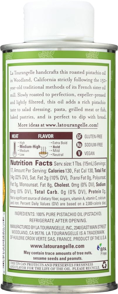 La Tourangelle Roasted Pistachio Oil - Premium Gourmet Cooking Oil for Salads, Baking & Grilling - Healthy & Delicious Nut Oil for Home Chefs