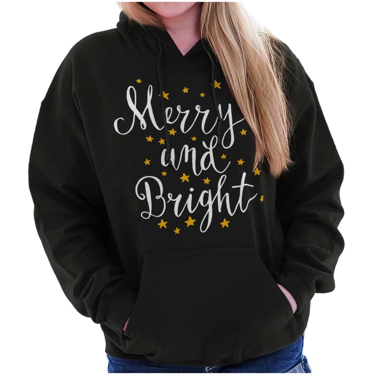 Christmas Merry and Bright Star Hoodie Sweatshirt for Women - Cozy Holiday Pullover with Festive Design - Perfect for Winter Parties, Gift Exchanges & Seasonal Photoshoots