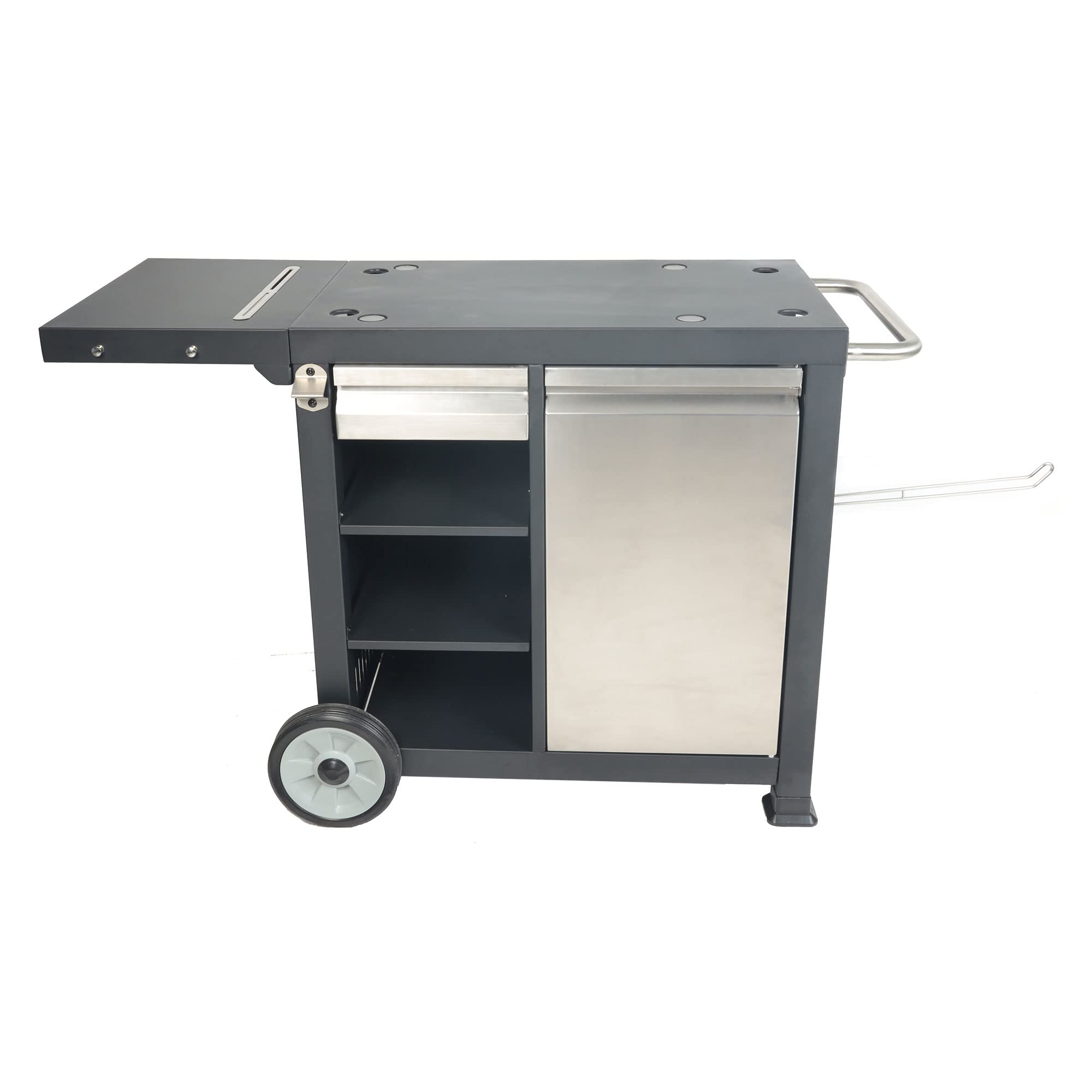 Universal Rolling Prep Cart with Shelves & Storage Drawer - Portable Outdoor Griddle & Grill Accessory - Black - Perfect for Backyard BBQs, Camping & Outdoor Cooking