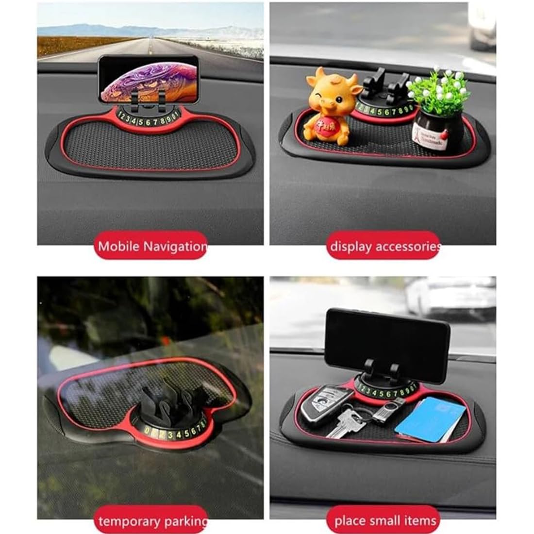 Universal Anti-Slip Car Dashboard Mat with Phone Holder - 2Pcs Multifunctional Non-Skid Sticky Pad for Smartphones - Perfect for Safe Driving & Organized Car Interior Accessories