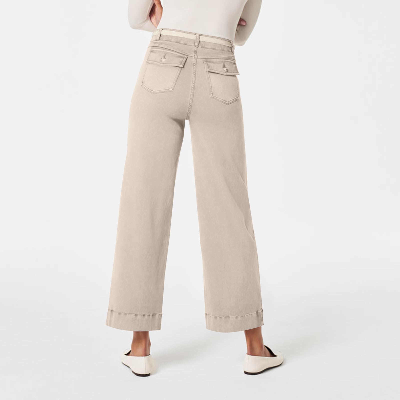 Women's Stretch Twill Cropped Wide Leg Pants - Casual Straight Leg Chino Trousers with Baggy Ankle Design | Perfect for Work, Weekend Outfits & Denim Fashion