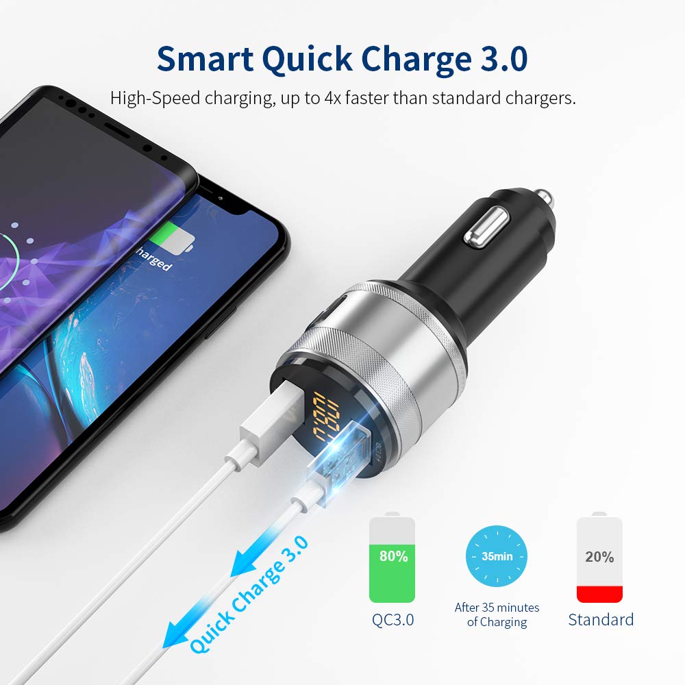 ZeaLife Bluetooth FM Transmitter for Car - QC 3.0 Fast Charger with Hands-Free Calling & Music Player | Perfect for Road Trips & Commuting