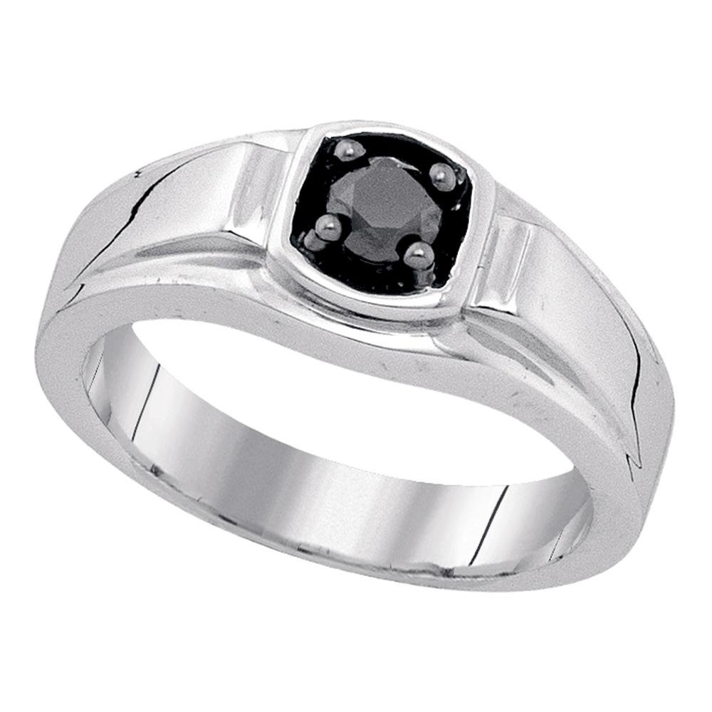 Sonia 925 Sterling Silver Black Round Diamond Men's Wedding Band Ring - Prong Setting (0.53 cttw) for Engagement, Anniversary & Special Occasions