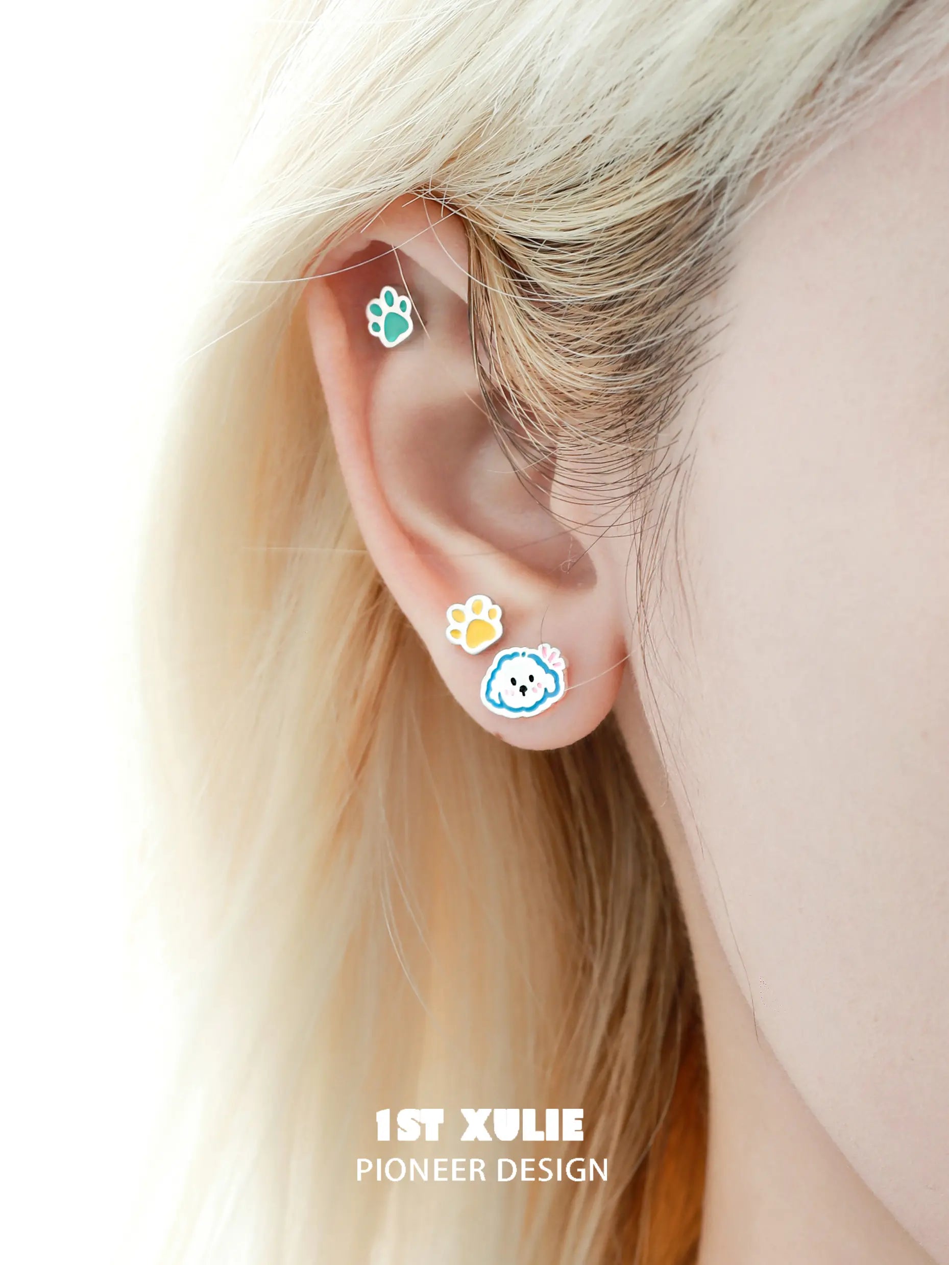 Angel Cuties 925 Sterling Silver Kitten & Puppy Stud Earrings - Hand Painted Colorful Resin Pet Jewelry for Women - Perfect Gift for Cat & Dog Lovers, Casual Wear & Special Occasions