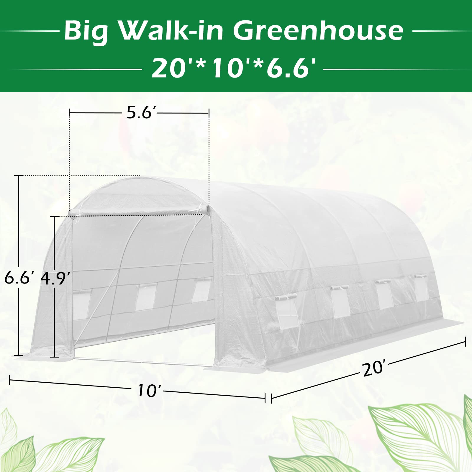 MELLCOM 20x10x7ft Large Walk-in Greenhouse Tent - Heavy Duty Reinforced Frame with 8 Screen Windows for Gardening, Plant Growing & Outdoor Use | Perfect for Backyard, Patio & All-Season Gardening (White)