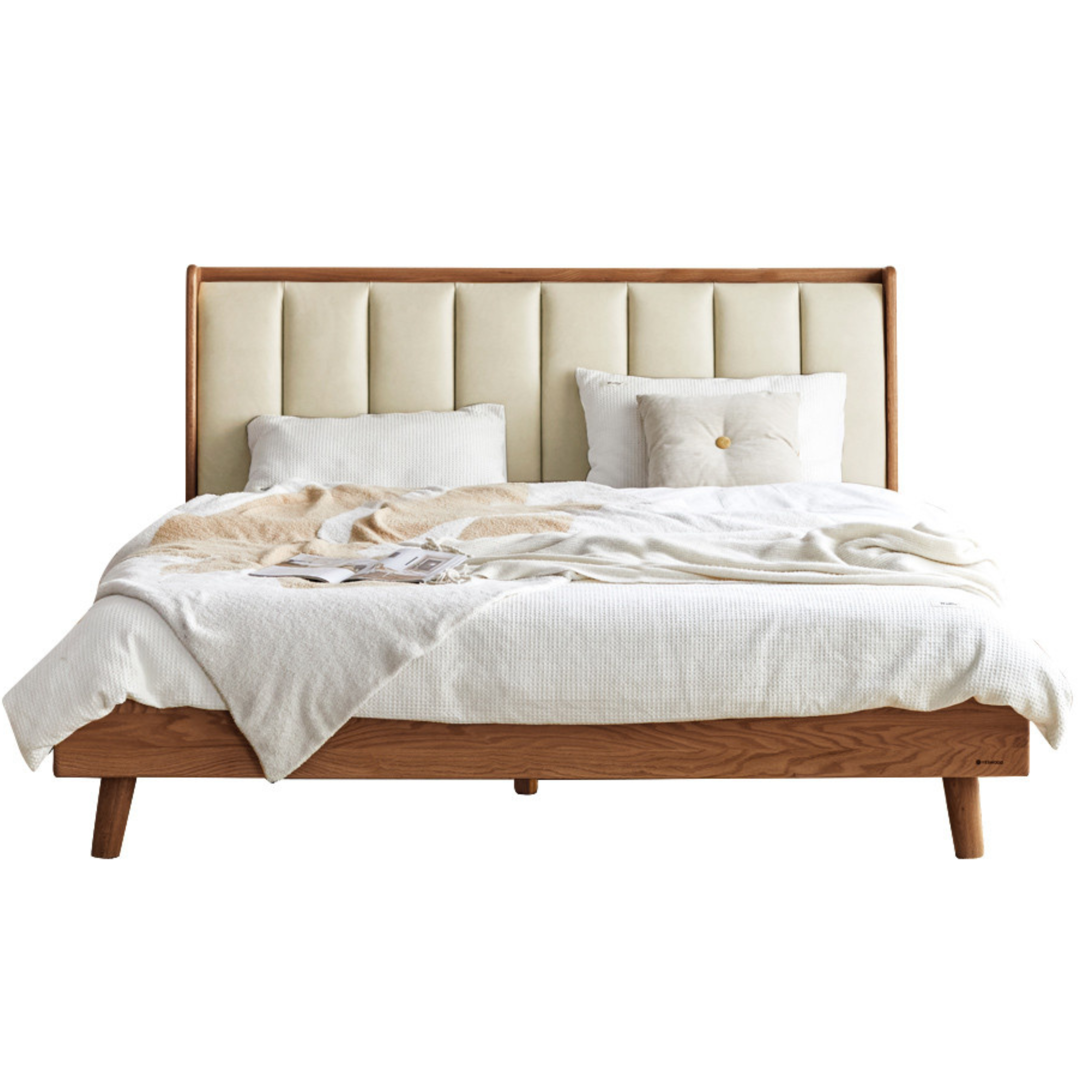 walnut color Ash low bunk (leather off-white) soft back bed