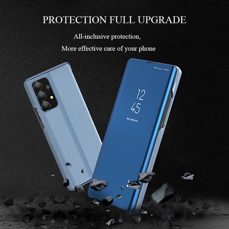 Premium Luxury View Smart Display Case for Samsung Galaxy A23 4G/5G - Ultra Thin Wireless Charging Compatible Phone Cover (QH Blue) - Perfect for Home, Office & Travel Protection
