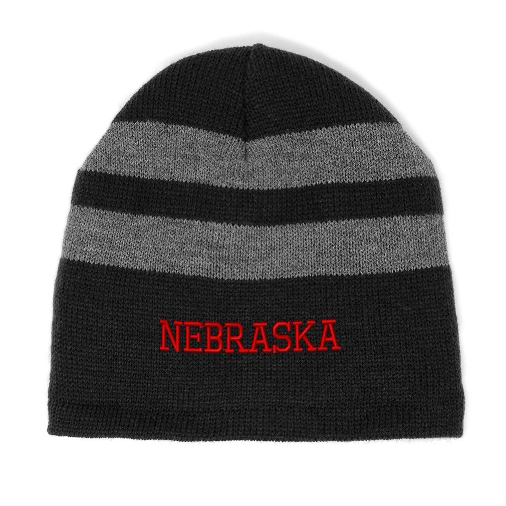 Custom Striped Beanie for Men & Women - Nebraska State USA Flag Embroidery - Warm Winter Knit Hat for Outdoor Activities, Sports & Casual Wear