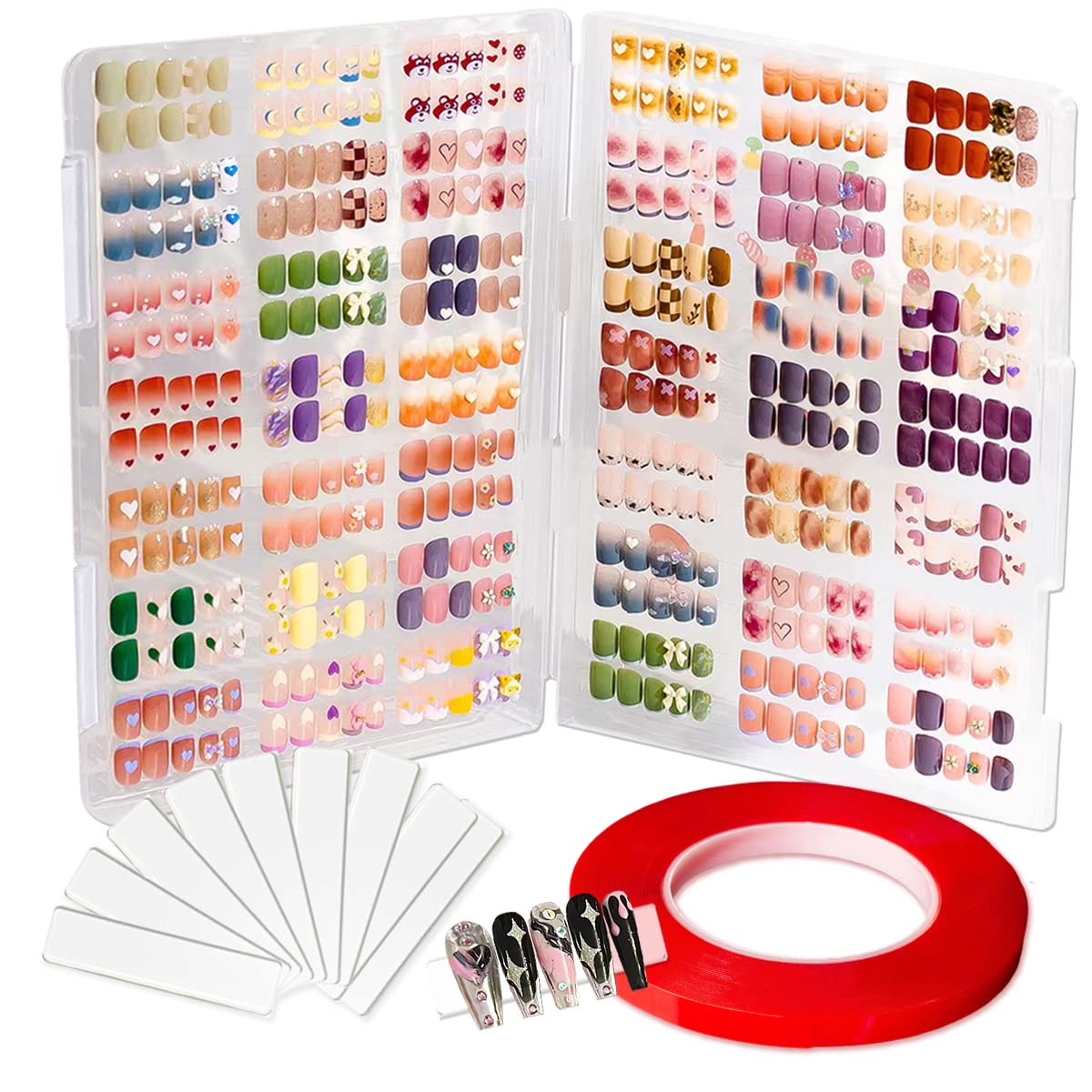 Large Clear Press on Nails Storage Box Set - Empty Acrylic Nail Packaging Organizer with 50 Display Stands & Double-Sided Adhesive Tape - Perfect for Salon Storage, Nail Art Business, and Personal Item Organization