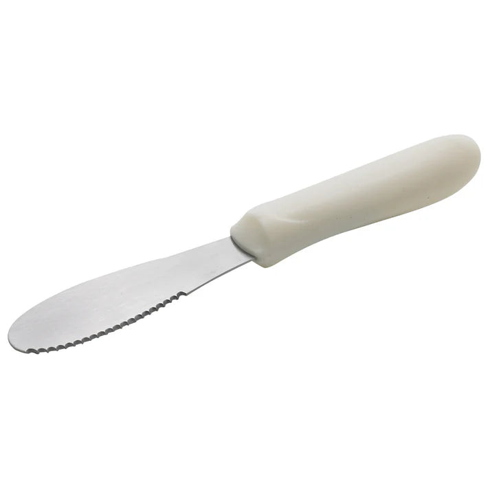 Winco 3.6 Inch Stainless Steel Sandwich Spreader with Comfortable White Handle - Perfect for Deli, Catering & Home Kitchen Use