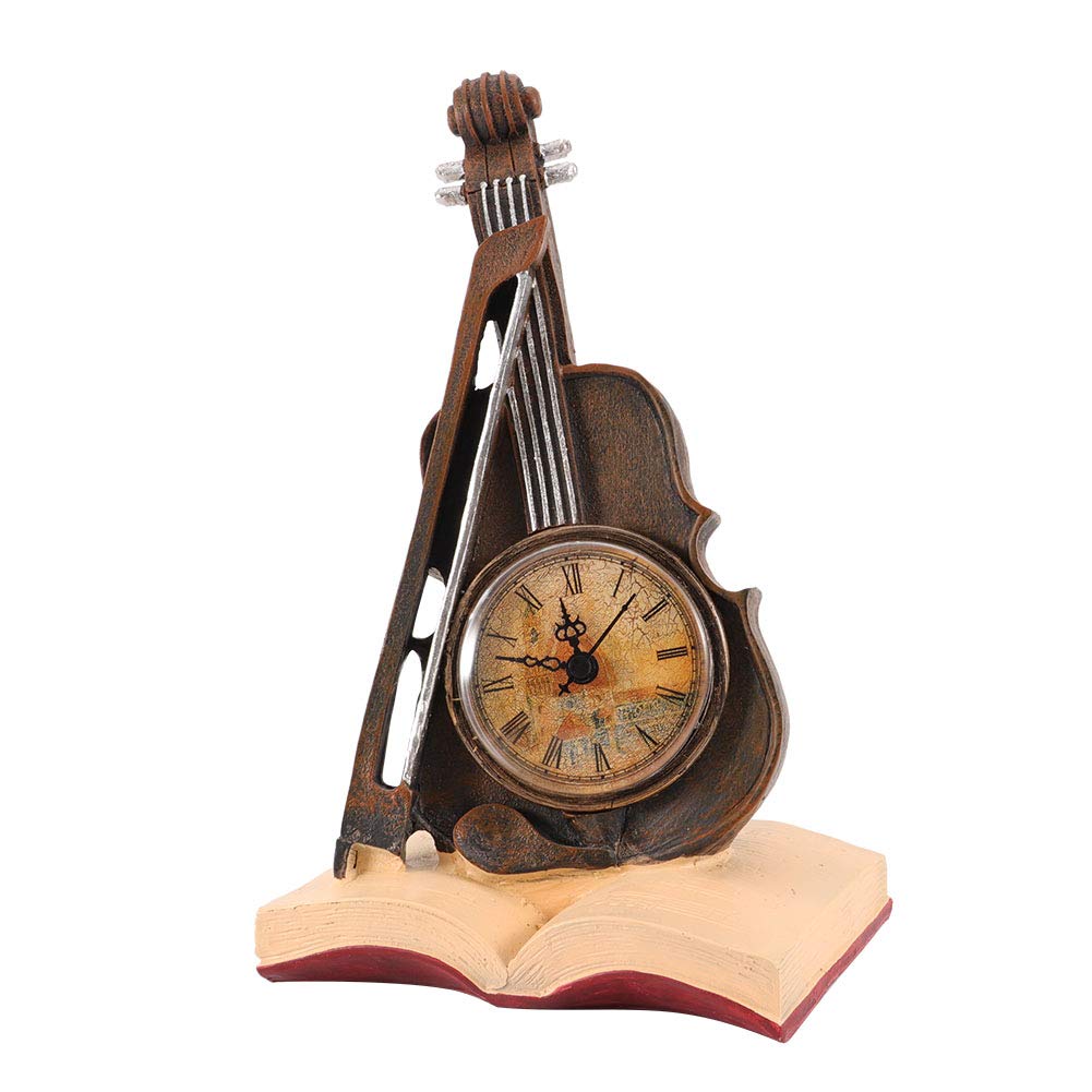 Vintage Resin Violin Model Clock - Elegant Desk Decor & Home Decoration Gift | Perfect for Office, Living Room & Music Lover's Space