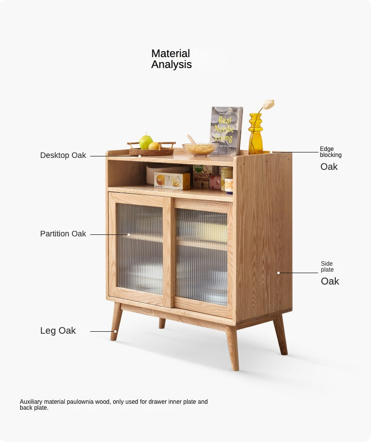 Oak Solid Wood Sideboard with Sliding Doors - Rustic Farmhouse Buffet Cabinet for Dining Room Storage & Living Room Decor