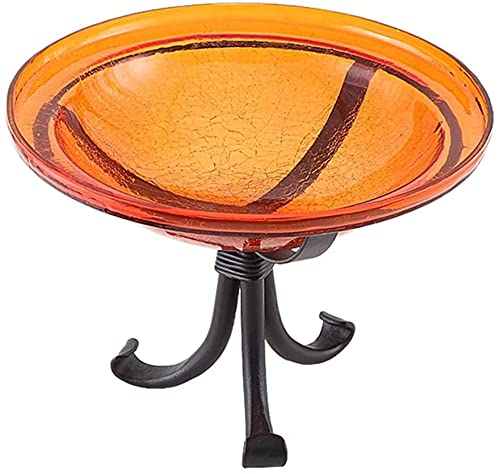 12 Inch Mandarin Crackle Tripod Stand Bracket Birdbath - CGB-06M-TR - Durable Outdoor Garden Decor for Birds and Wildlife