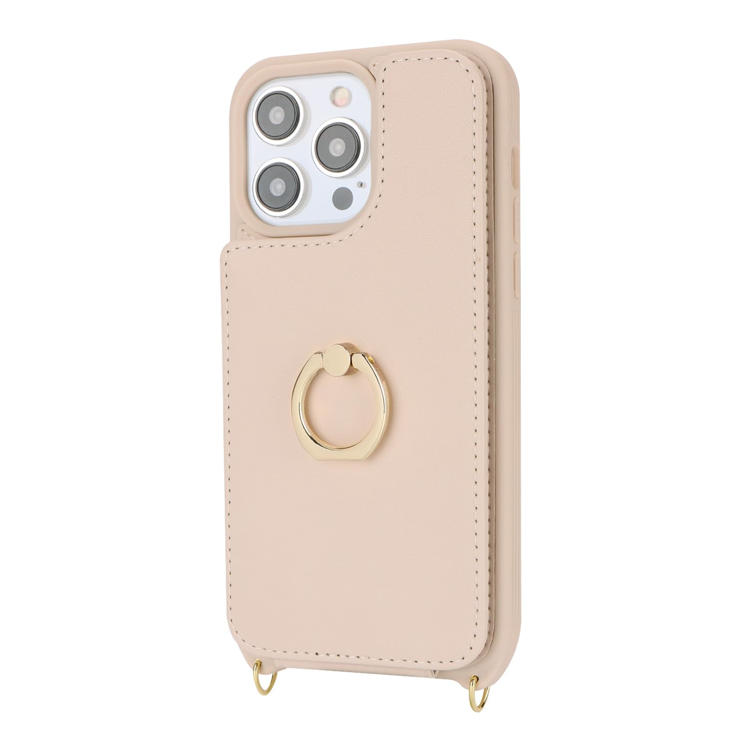 Premium iPhone 14 Pro Max Case with Card Holder & Wrist Strap - 6.7 Inch Protective Wallet Phone Cover with Crossbody Lanyard, Ring Stand & Snap Closure (Beige) | Perfect for Women's Everyday Use, Travel & Hands-Free Convenience