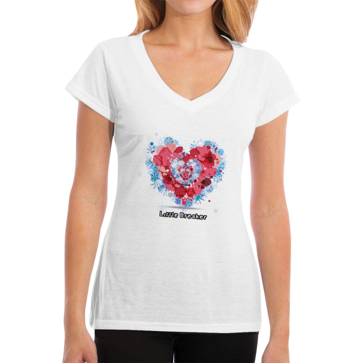 Women's Little Heartbreaker Love Valentine's Day T-Shirt - Summer V-Neck Top Tee in White | Perfect for Valentine's Day Gifts, Date Nights & Casual Summer Outfits