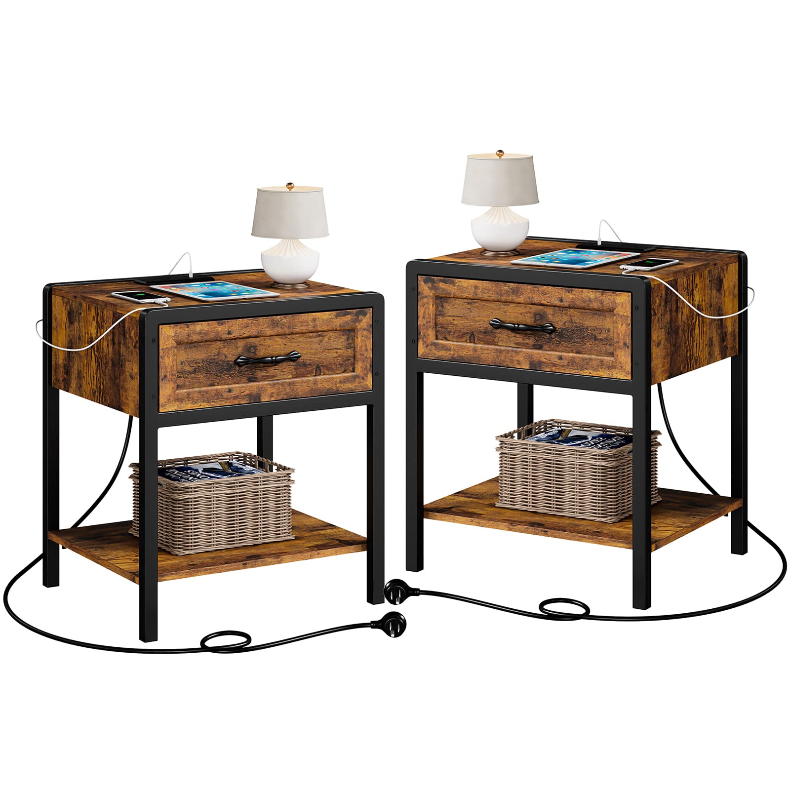 IDEALHOUSE 3-Piece Queen Bedroom Set with Storage - Bed Frame & Headboard, Nightstand with Charging Station & Drawer Bench | Perfect for Small Spaces & Guest Rooms