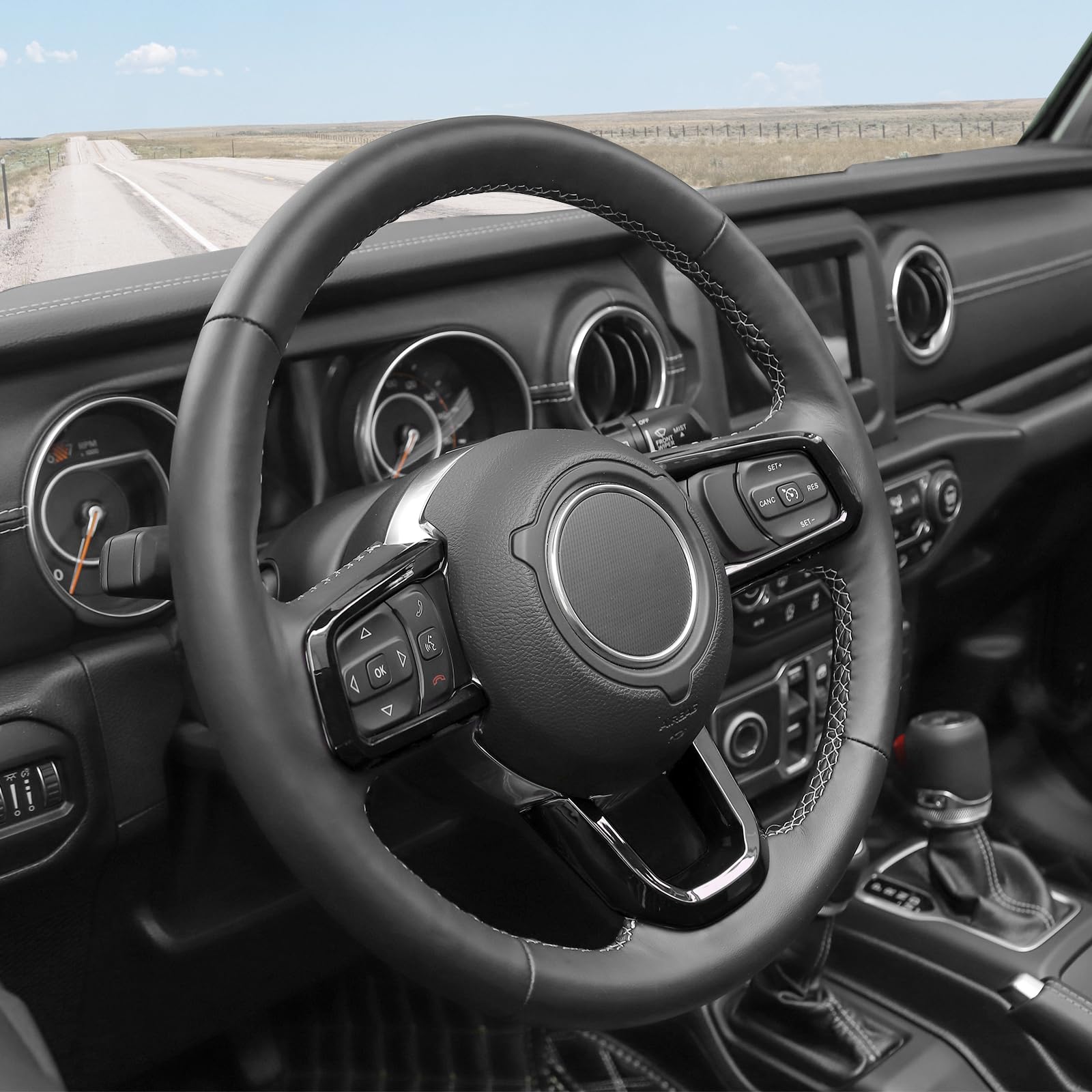 RT-TCZ Black Steering Wheel Trim Decal Panel for Jeep Wrangler JL JLU & Gladiator JT (2018-2024) - Interior Accessories Kit (3pcs) - Upgrade Your Ride's Style & Protection