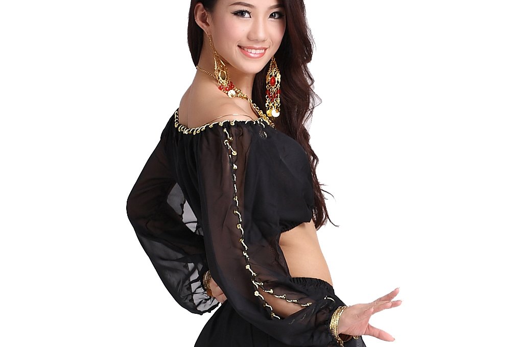 Elegant Long Sleeve Chiffon Belly Dance Top for Women - Perfect for Performances, Practice & Costume Parties