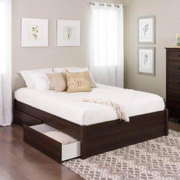 4 Post Platform Bed with 4 Drawers - Queen/King Size Wooden Bed Frame - Modern Storage Bed for Master Bedroom - Perfect for Small Spaces & Apartment Living