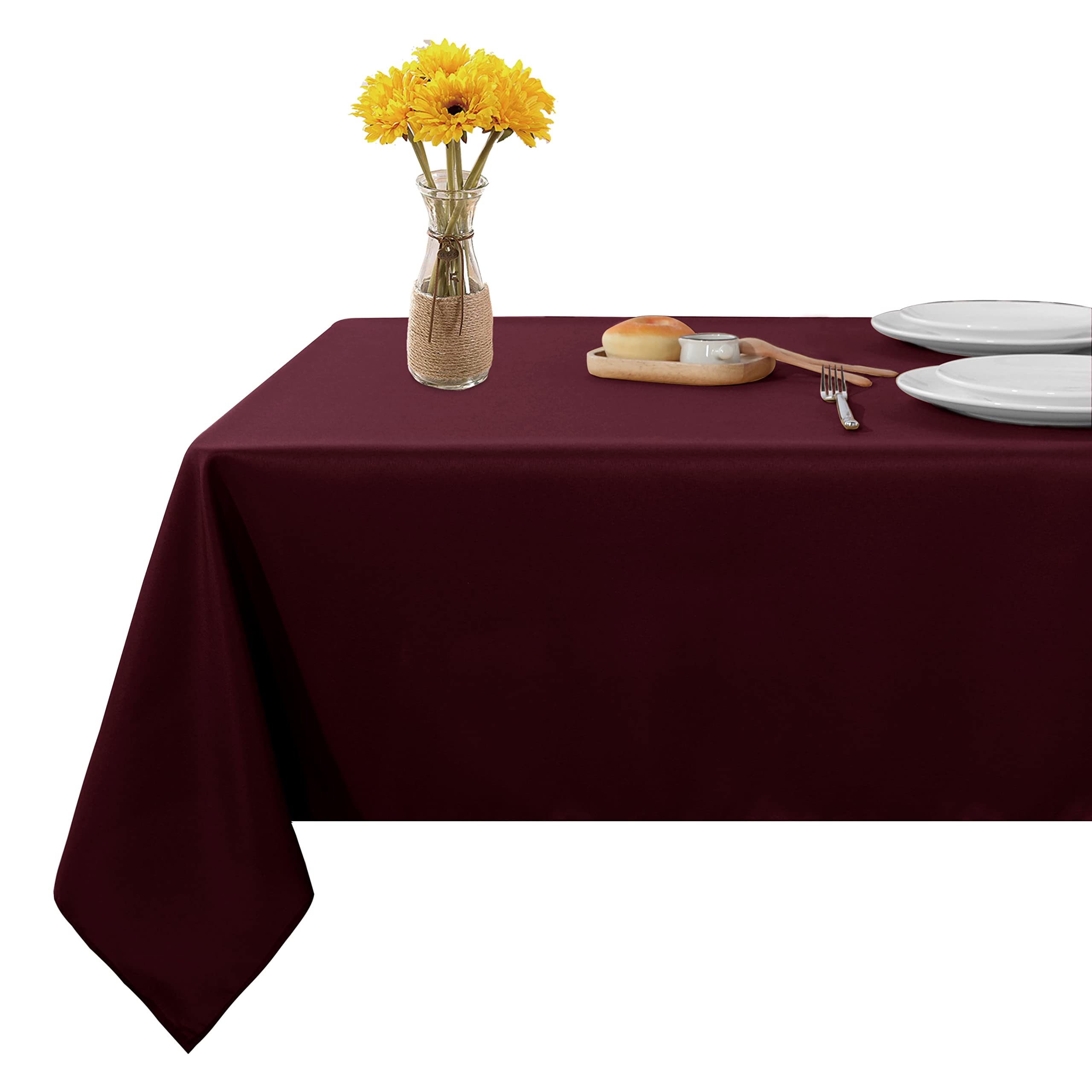 Fitable 70x108 Inch Rectangle Tablecloth - Stain & Wrinkle Resistant Washable Polyester Table Cover for Dining, Buffet Parties, Camping (Burgundy) - Perfect for Indoor Dining, Outdoor Events & Holiday Decorations