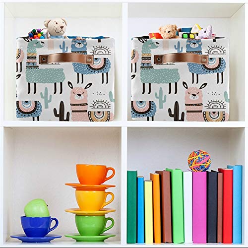 SEULIFE Foldable Storage Basket - Large Collapsible Organizer Bin with Handles for Toys, Bathroom & Closet (2-Pack) | Perfect for Nursery, Kids Room & Home Organization | Tropical Animal Llama Alpaca Cactus Design