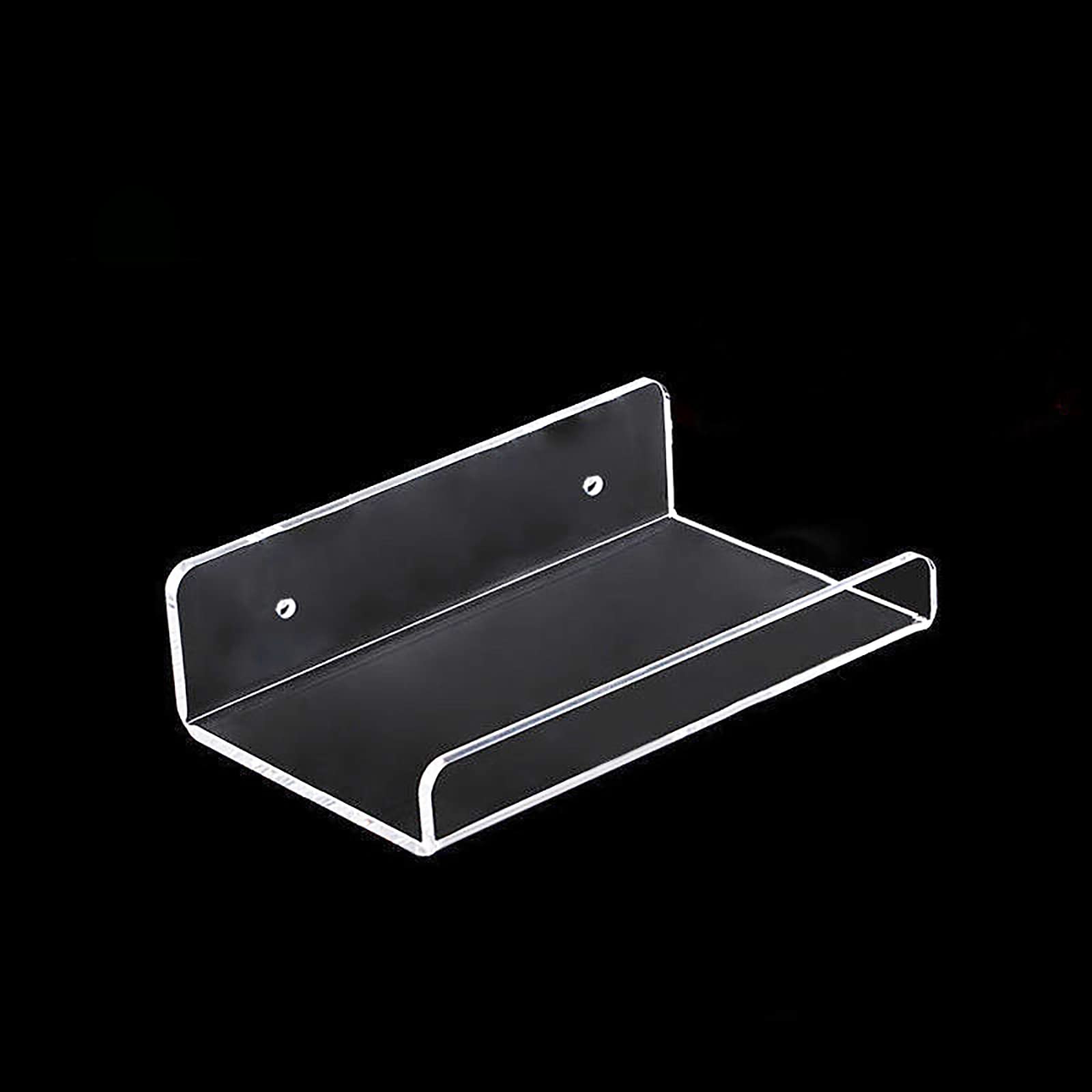 KUWD 8'' Clear Acrylic Floating Wall Shelf - Invisible Picture Ledge Display Shelf for Bathroom Storage, Small Toys & Home Decor - 4MM Thick Wall Mounted Shelves - Perfect for Showcasing Collectibles, Photos & Organizing Small Items