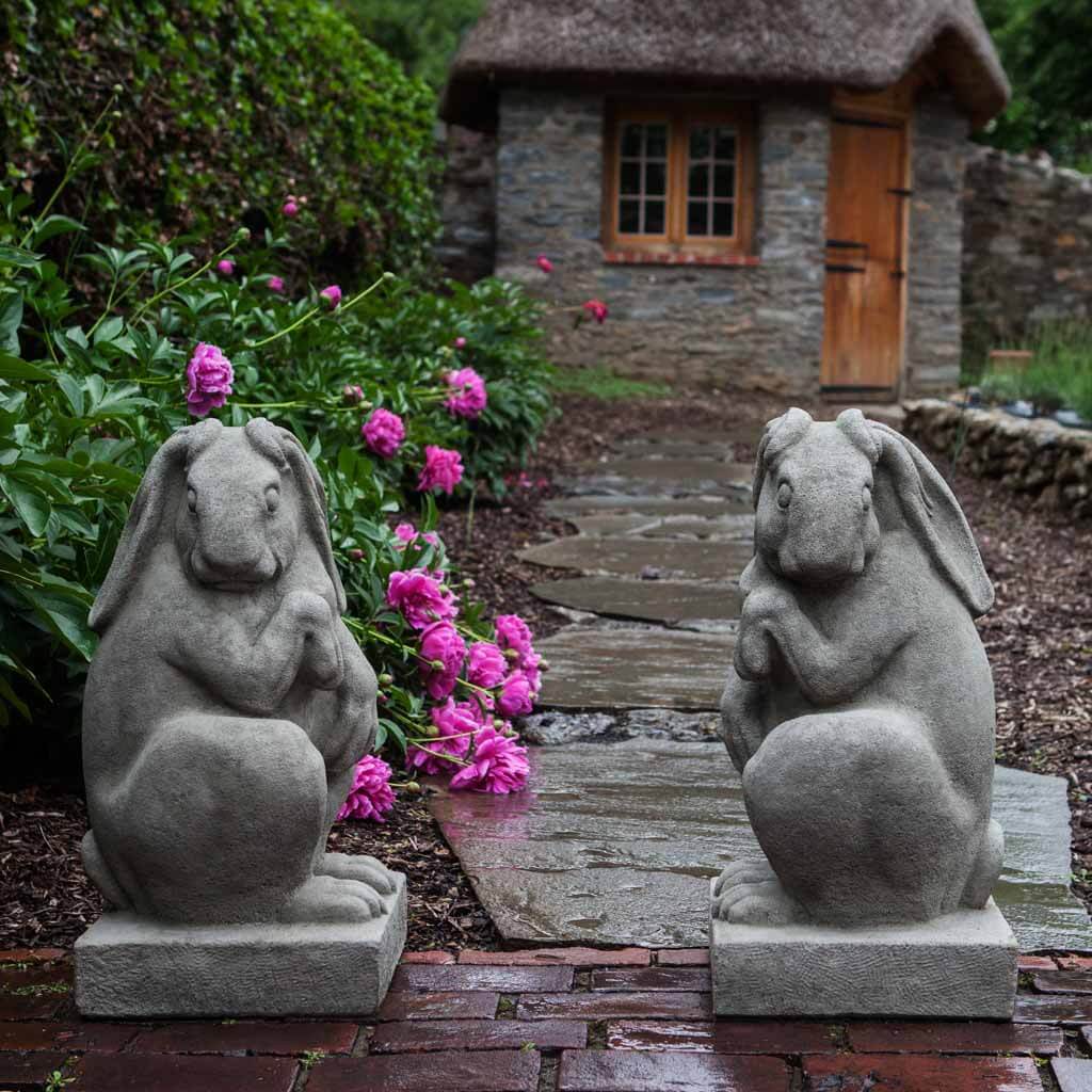 Campania International Newport Rabbit Statue Set - Left & Right Pair - Perfect for Garden Decor, Home Accents, and Outdoor Patio Ornaments