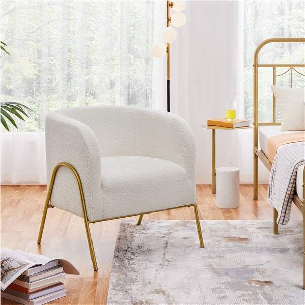 Yaheetech Modern Boucle Armchair - Mid Century Accent Chair with Wooden Legs, Upholstered Lounge Chair for Living Room, Bedroom, Office & Reading Nook